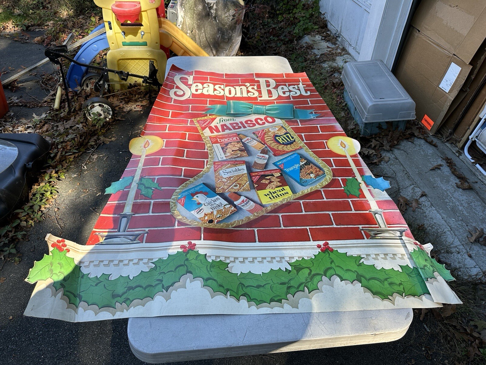 Huge Vintage Nabisco Crackers Christmas Stocking Sign Store Display 1960’s Era