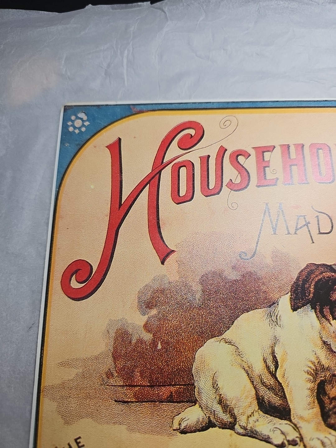 Rare Vintage Household Tacks The Diamond Tack And Nail Works Tin Metal Sign Dog