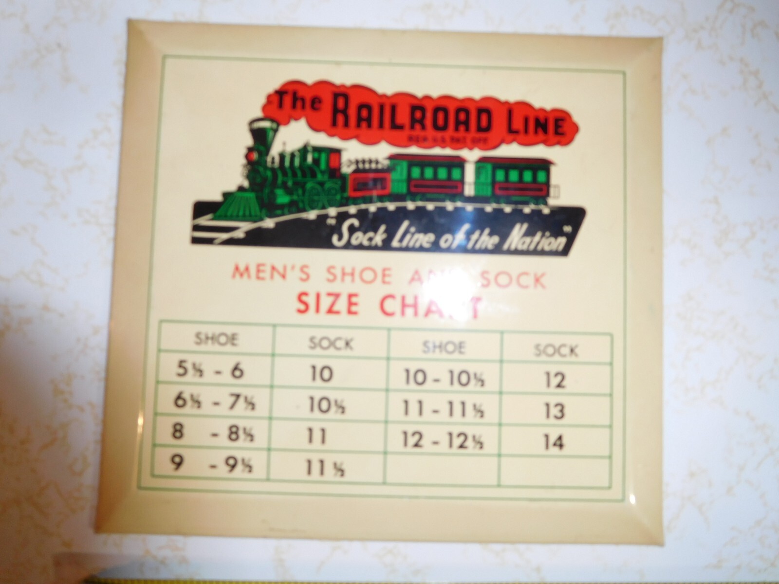Rare Vintage Tin Litho Sign Railroad Line Sock Line of the Nation Men’s Shoe