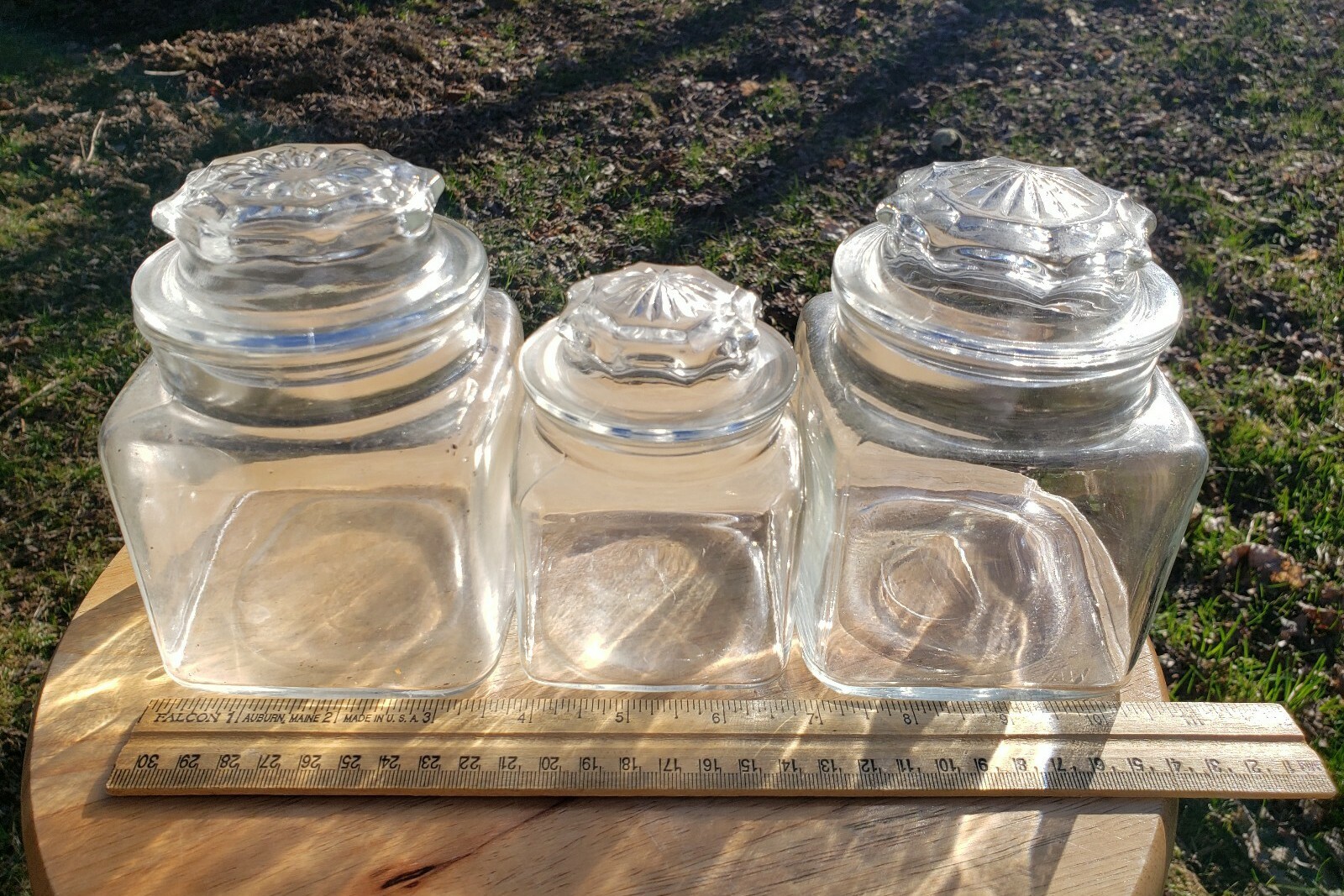 Vintage Glass Country Drug Store Counter Display Candy Jar Apothecary Jars Set 3