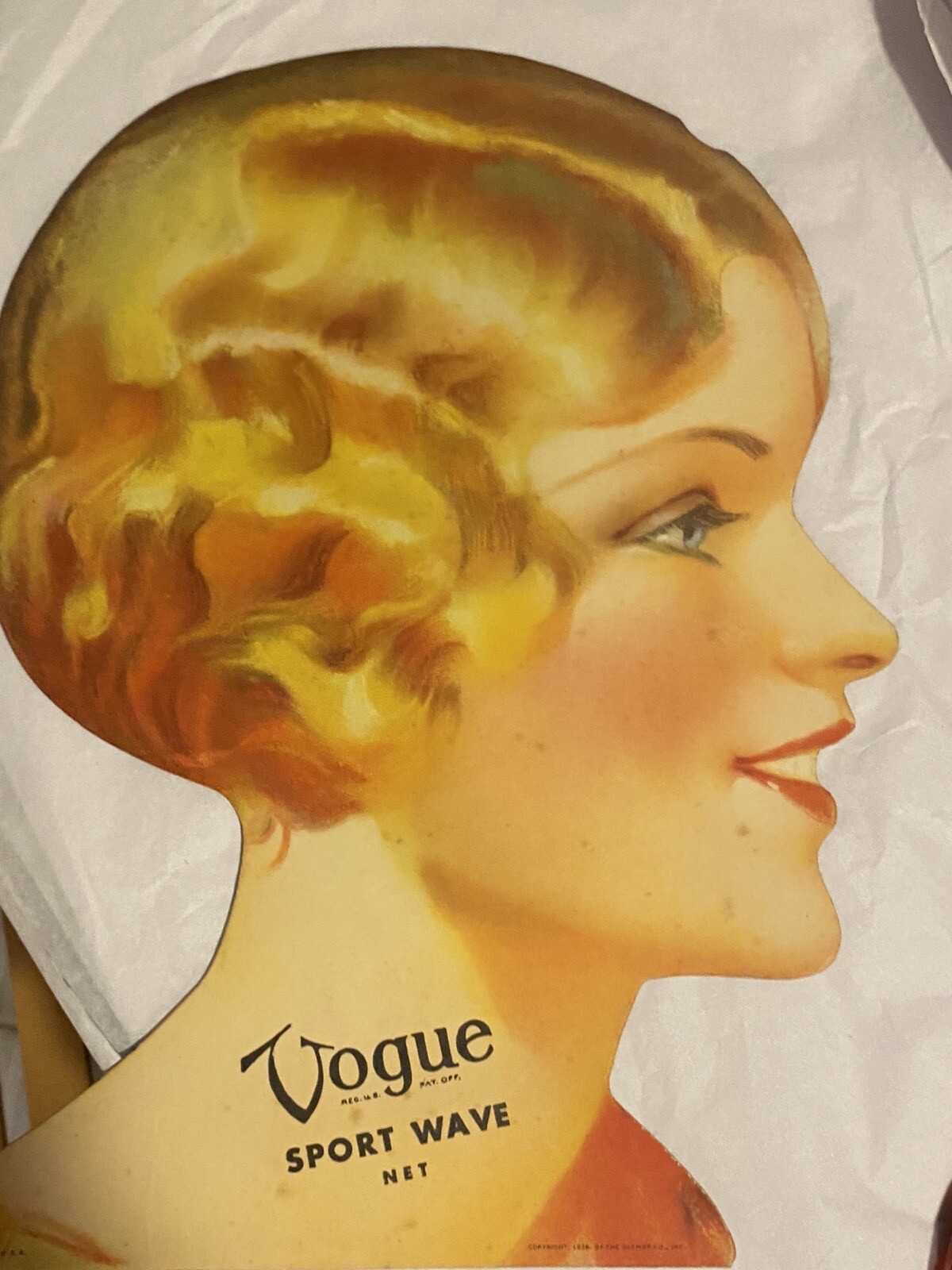 Hairnet Advertising Display Model Cardboard 1930s Vogue Sport Wave Hair Net