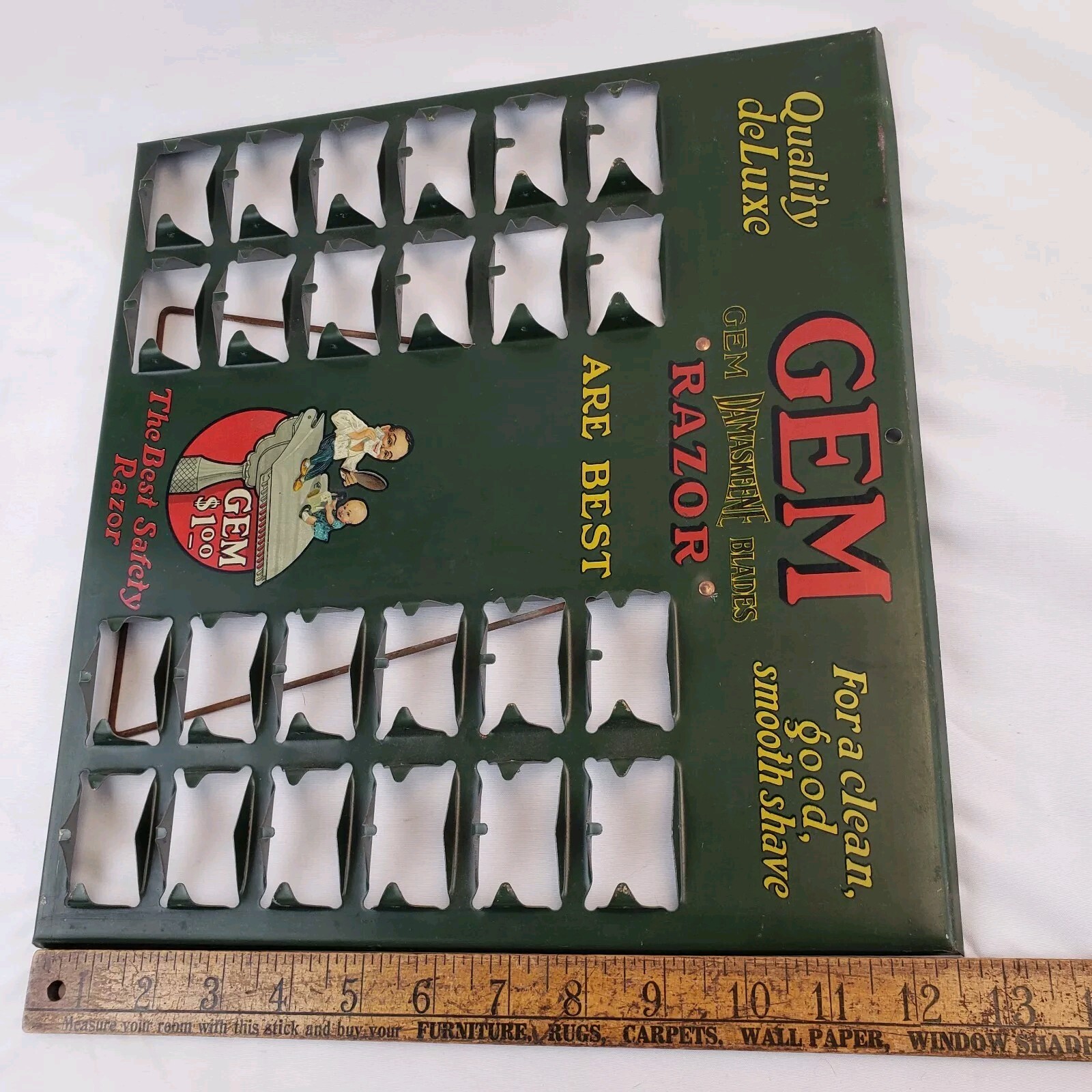 RARE Antique GEM Damaskeene Razor Blade Tin Advertising Store Sign Barber Shop