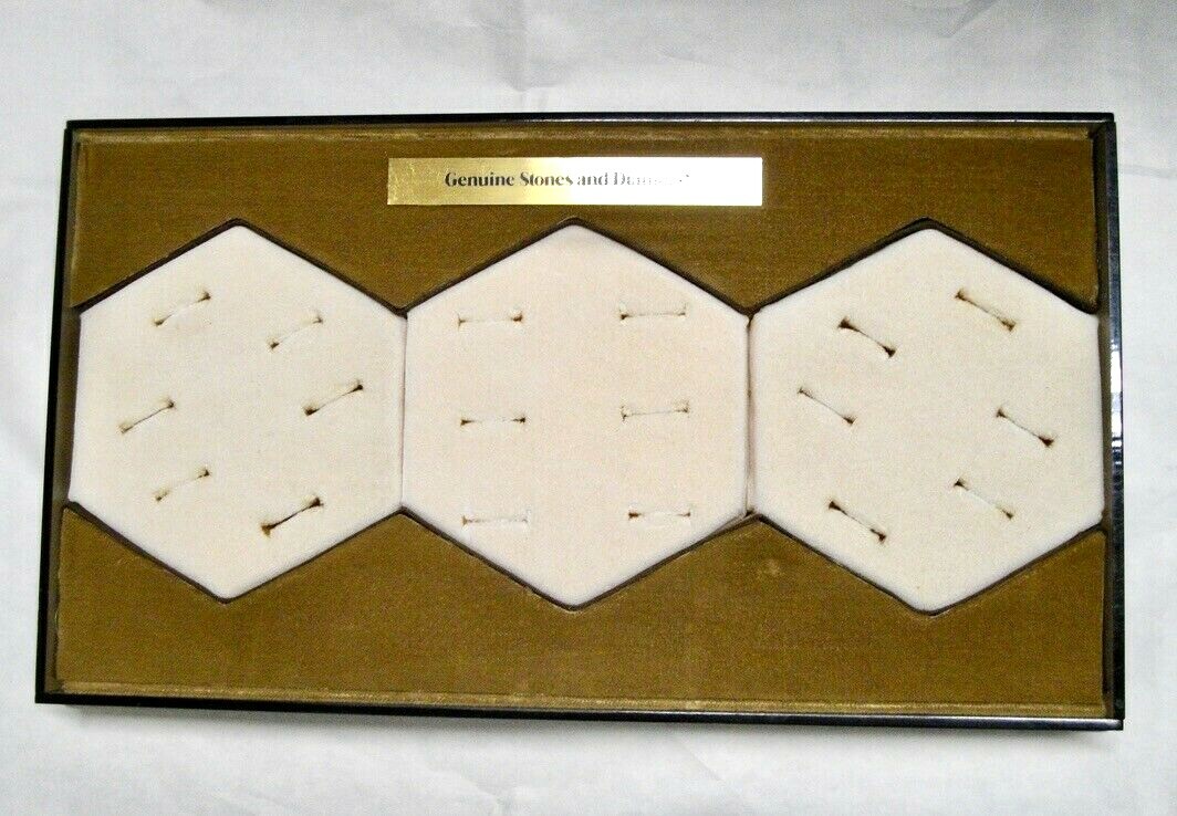 Ring display box for 18 rings acrylic tray velvet pads brown cream colors