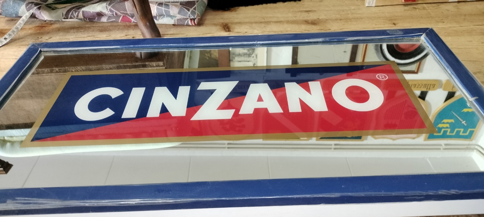 Mirror painting, table, luminous sign, advertising, Cinzano brand