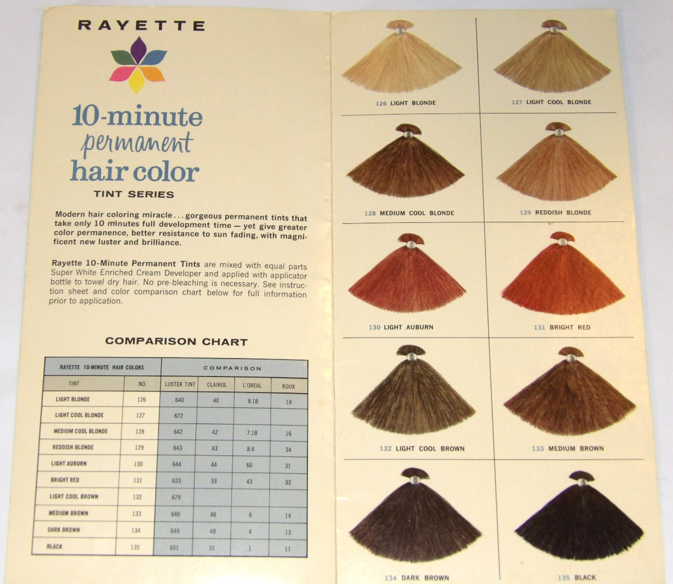 VTG 1960s RAYETTE HAIR COLOR ADVERTISING BEAUTY SHOP DISPLAY! W/COMPARISON CHART