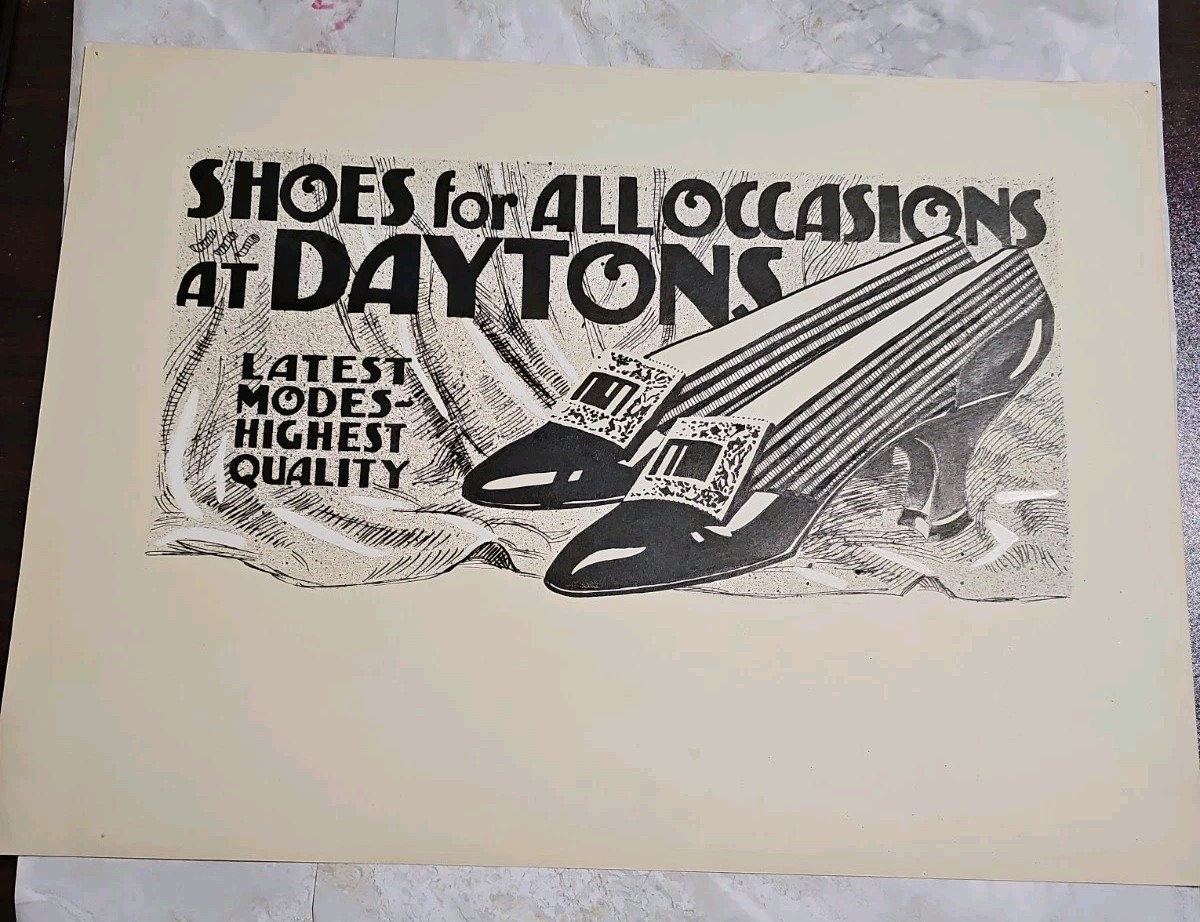 Vintage Art Deco Advertising Proof Dayton’s Shoes Display Print 15×11 Retail