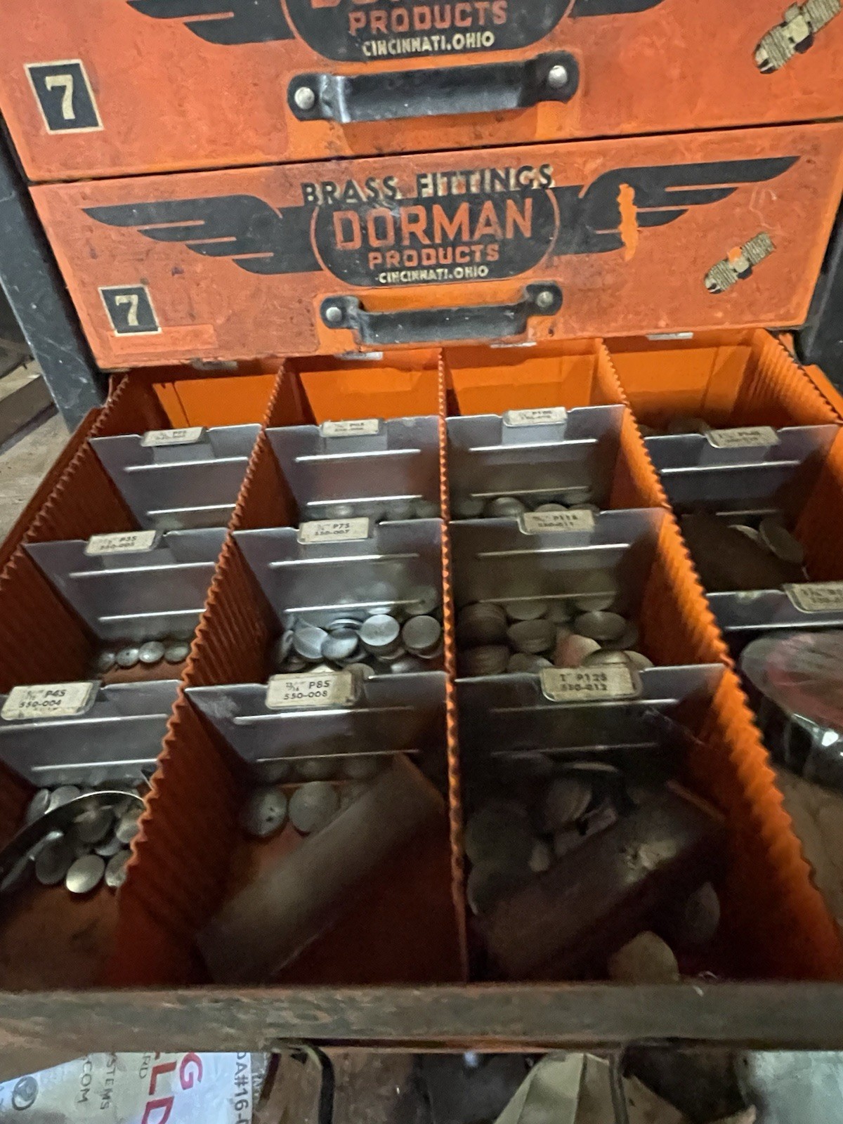Dorman Products Vintage Orange Black Store Display Cabinet with Drawers