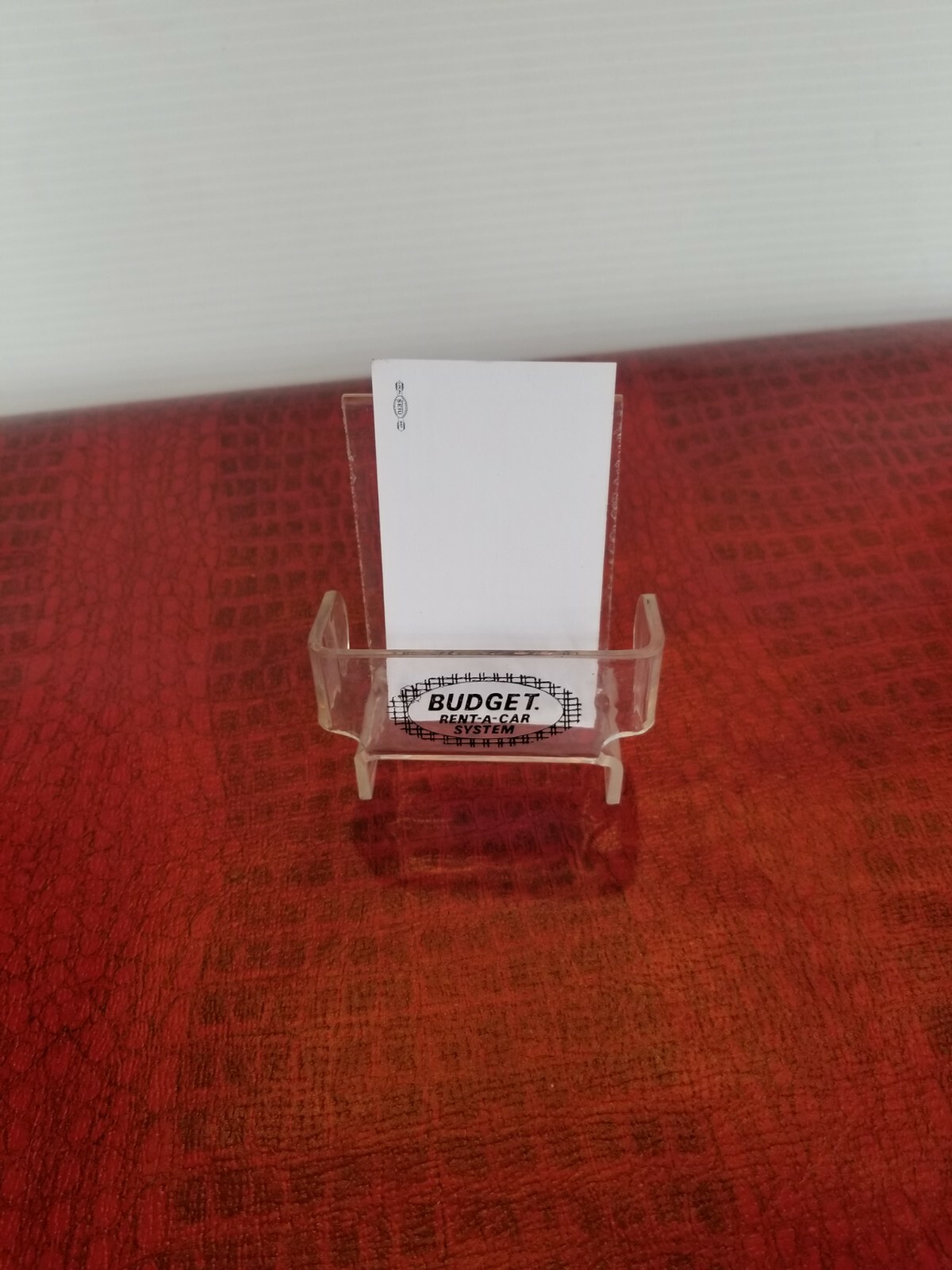 Vintage Budget Rental Salesperson Desk Plastic Standing Business Card Holder