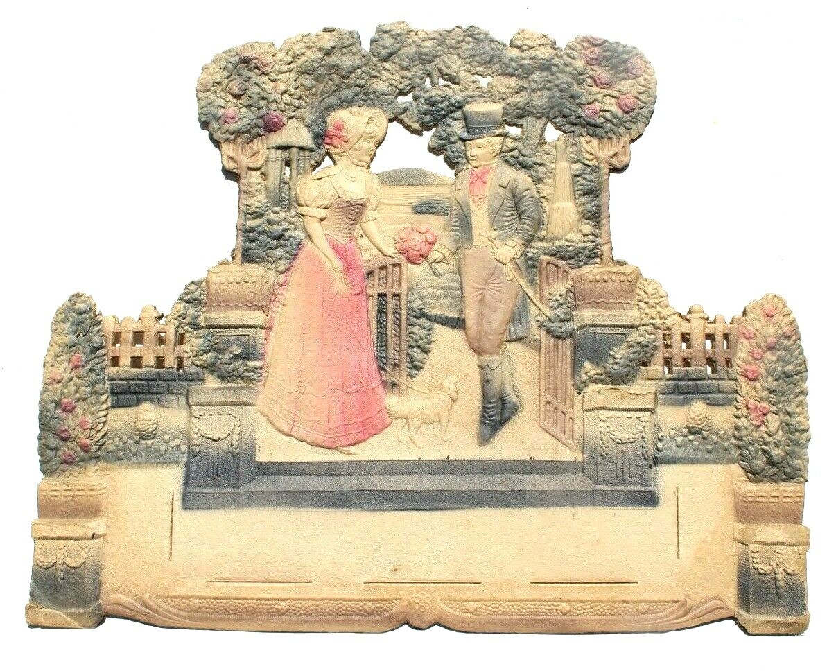 Antique Victorian Paper Cardboard Embossed Man & Woman Advertising Store Display