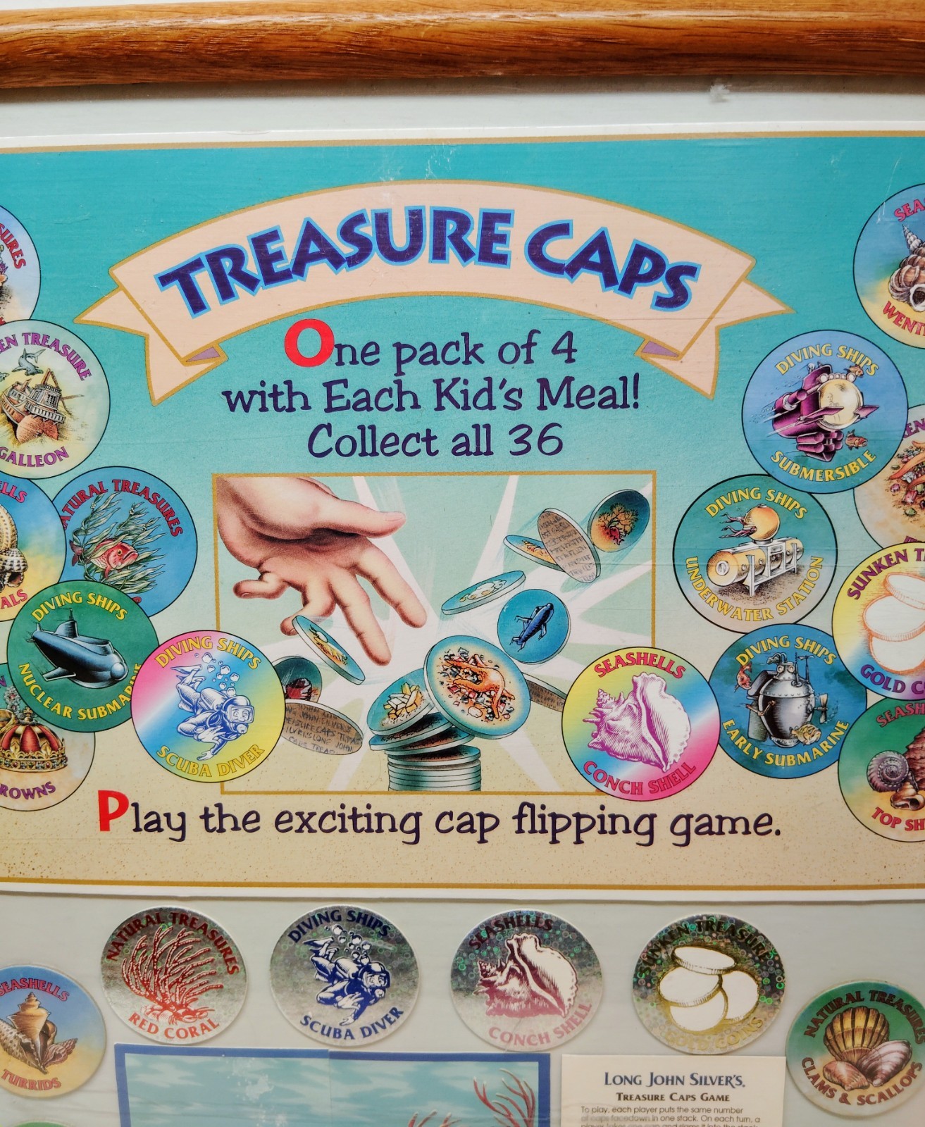 Vintage 94 LONG JOHN SILVERS Store Display Treasure Caps Restaurant Advertising
