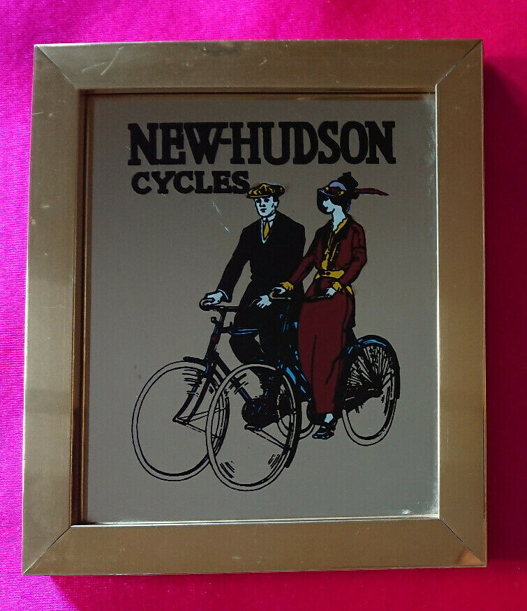 NEW-HUDSON CYCLES VINTAGE QUADRO A SPECCHIO PUBBLICITARIO MIRROR 15CM OTTIMO