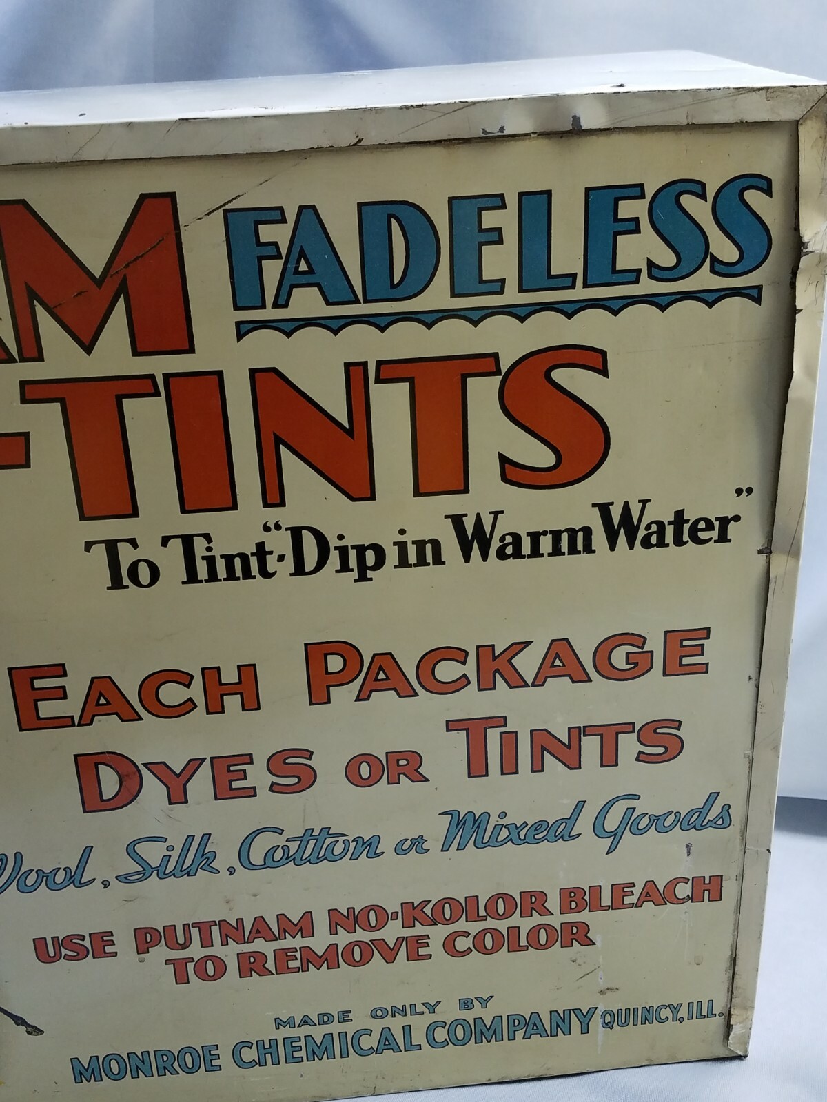 VINTAGE PUTNAM DYE & TINTS STORE METAL & WOOD DISPLAY COLORFUL CABINET!