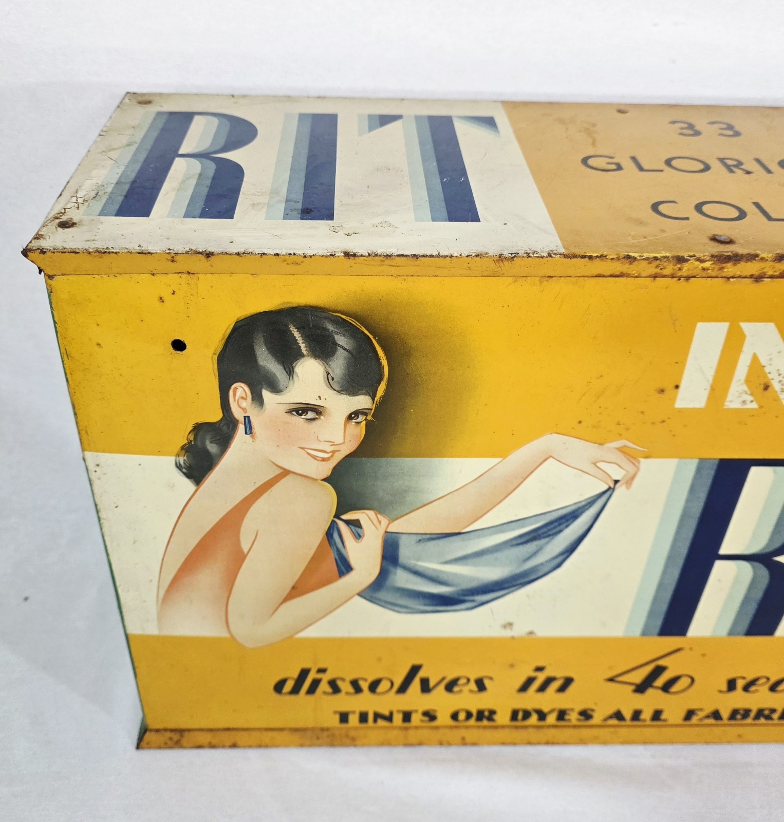 Vintage Antique Tin Metal RIT DYE Store Countertop Display Cabinet 21x7x13”