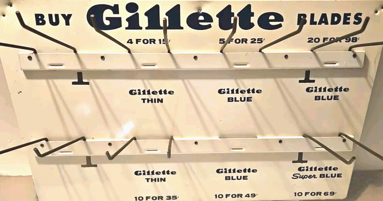 Vtg Collectible Razor Blades 2-Sided Metal Store Sign Display Rack Advertising