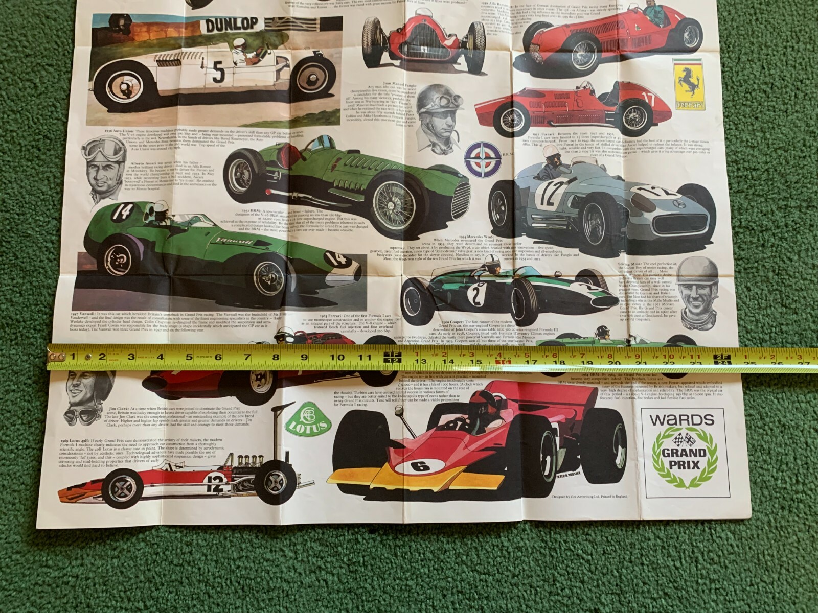 RARE VINTAGE WARDS 60 YEARS OF GRAND PRIX RACING FERRARI POSTER ENGLAND