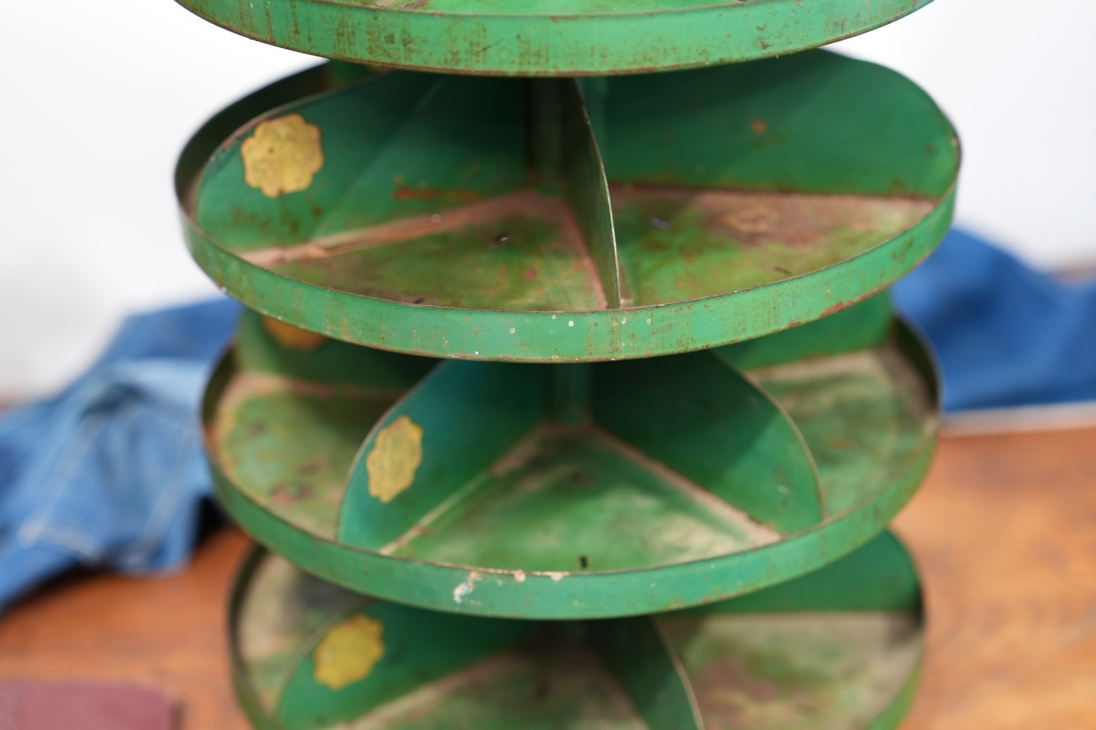 Antique Rotating Store Counter Display Rack Jewelry Stand Vintage Green