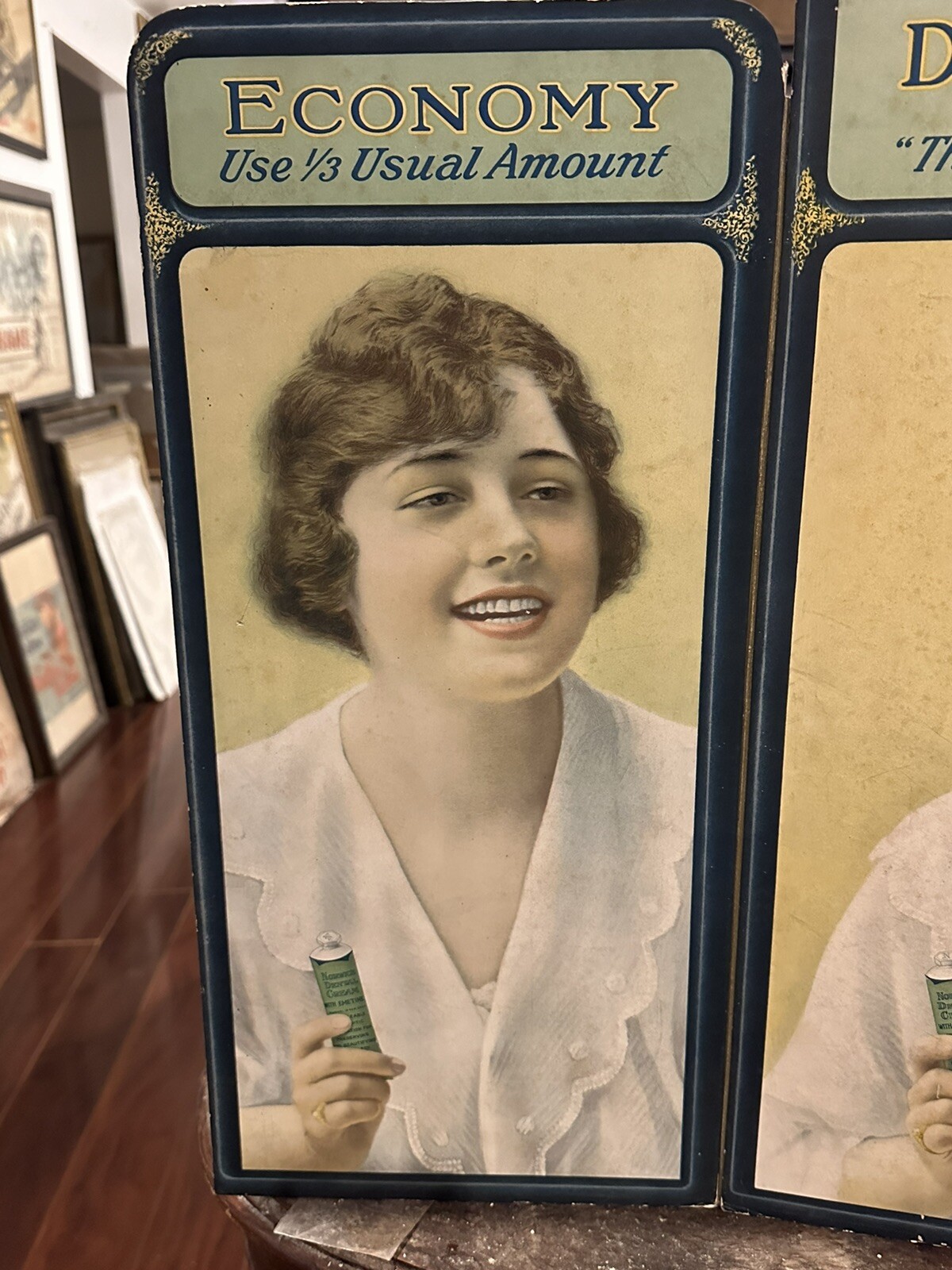 NORWICH DENTAL CREAM RARE 1920Ss TRI-FOLD STORE DISPLAY GORGEOUS FEMALE LITHO