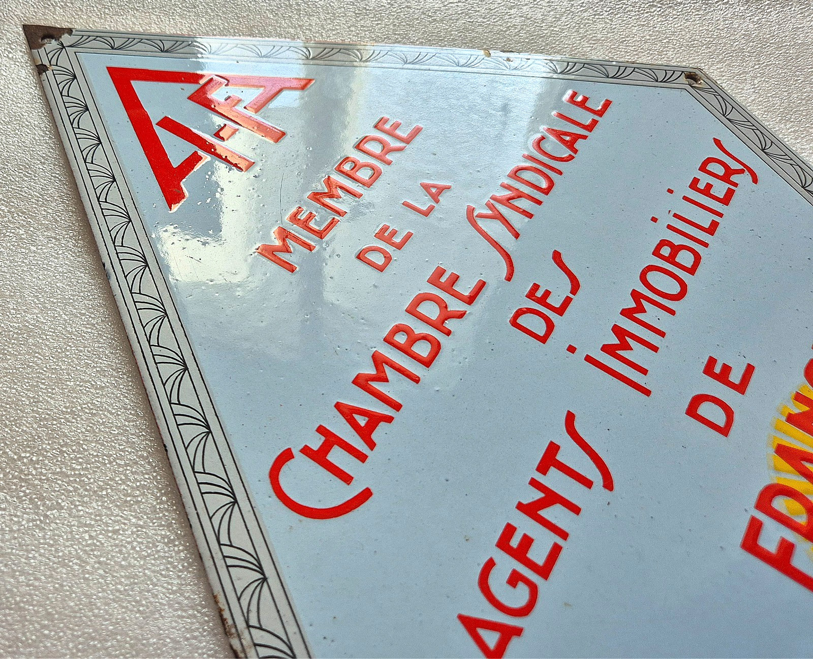 RARE enamel plaque “Chambre Syndicale Agents Realtiers” – Art Deco – 46x28cm
