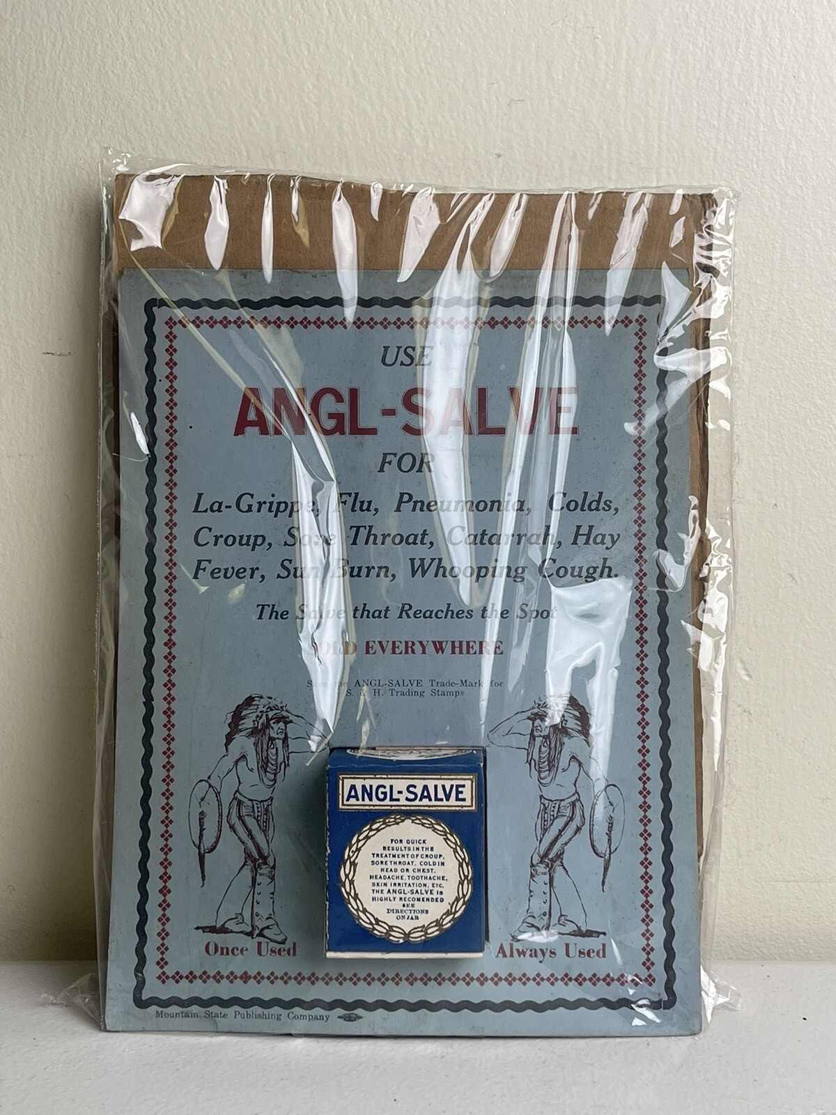 RARE-VINTAGE 1940’S ANGL SALVE MEDICINE STORE DISPLAY ADVERTISING -WV -INDIAN