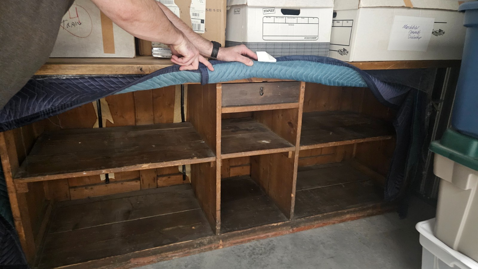 Late 1800s antique wood store counter