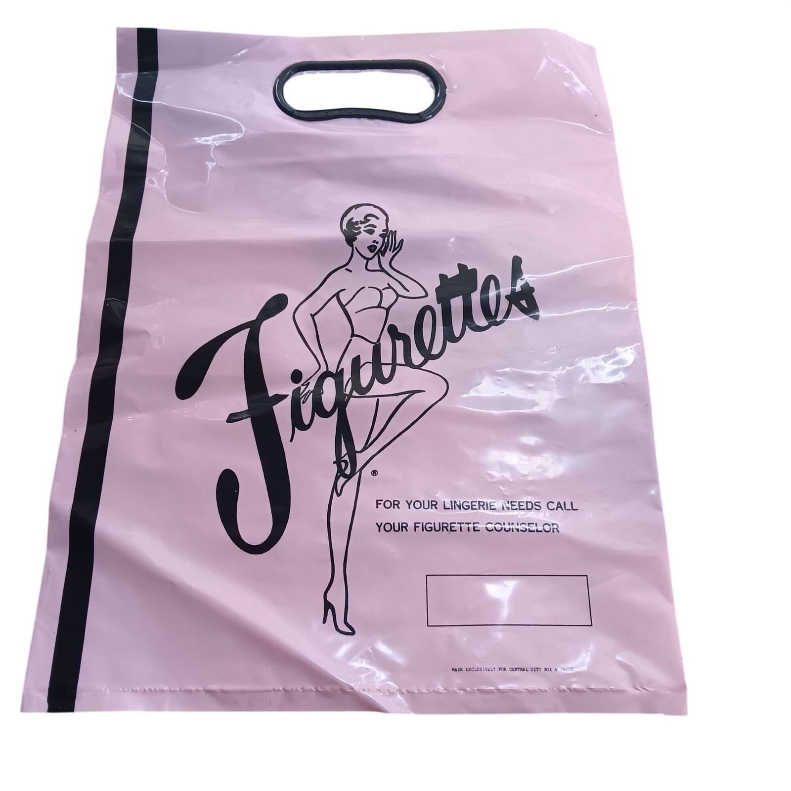 Vintage Figurettes Pink Plastic Lingerie Store Bag 1960s Retro Pin-Up Design