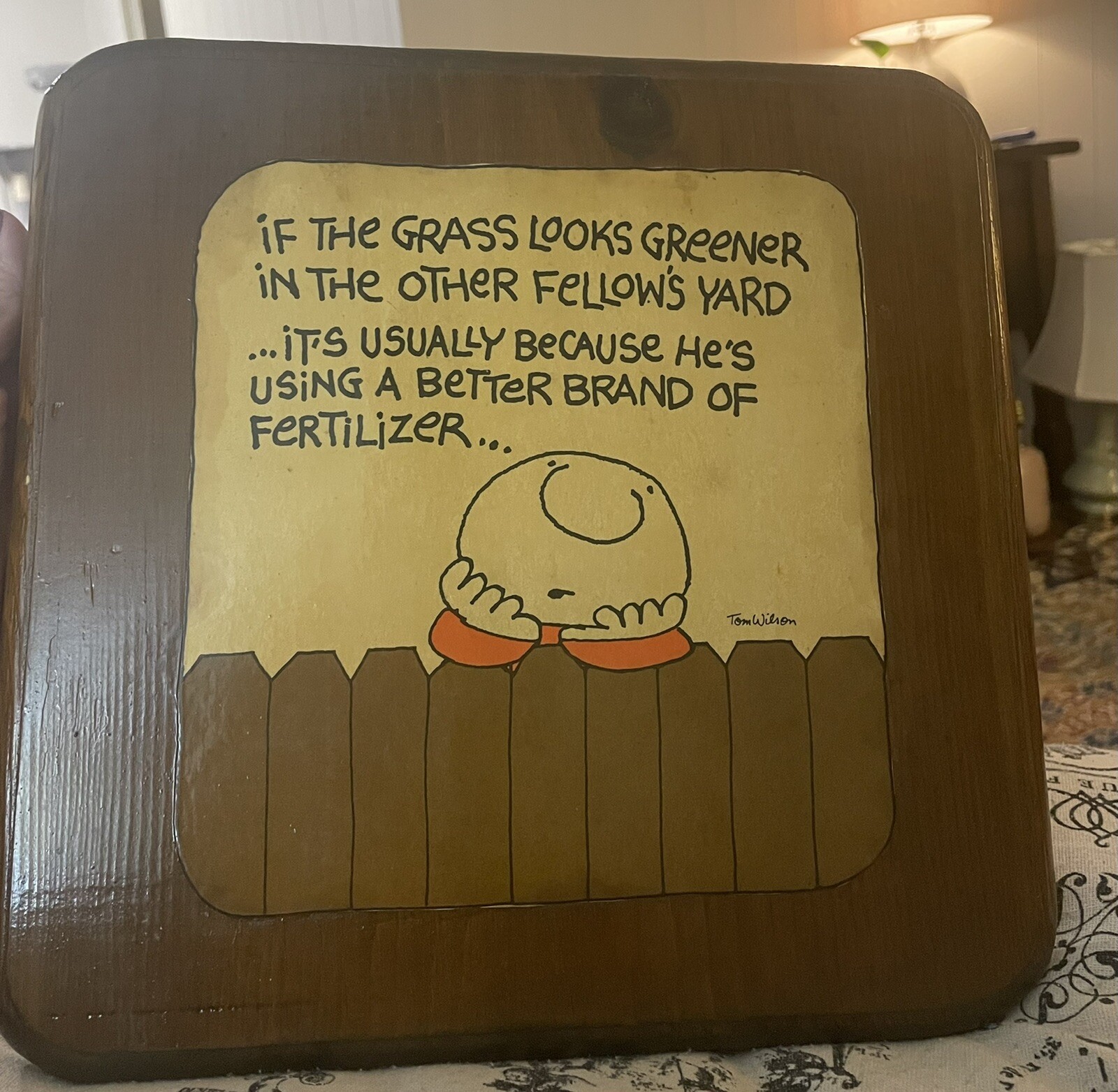 Vtg Ziggy Artwork Decor Tom Wilson 1970s Fertilizer Advertisement Wooden Kitschy
