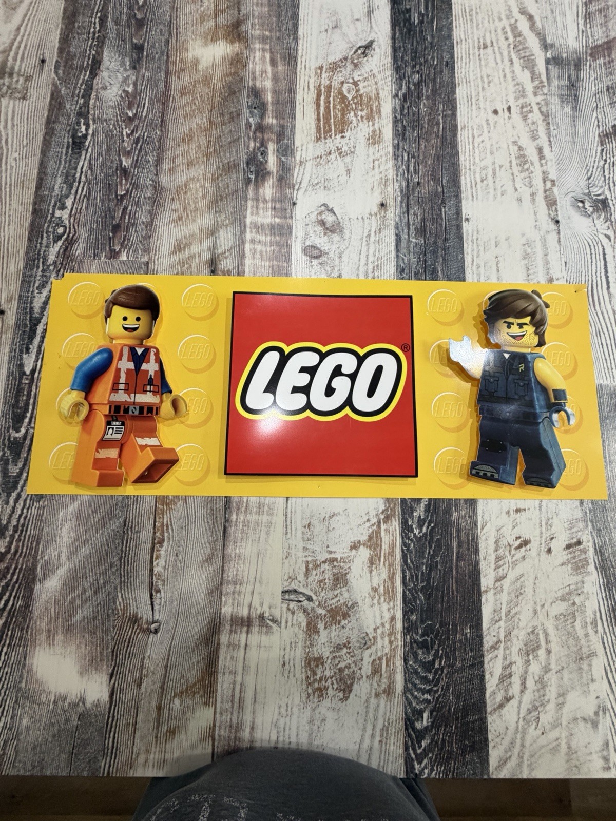 LEGO Store Display Sign with Minifigure Characters Yellow Red Advertising