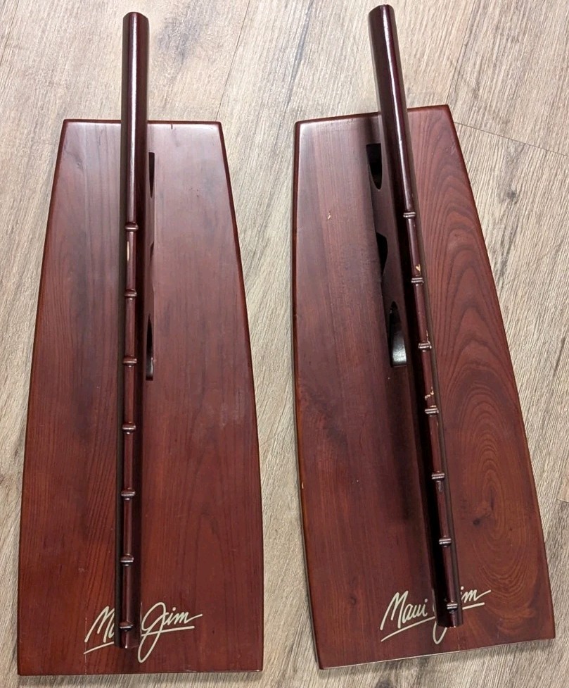 Pair (2) of Maui Jim Wooden Displays Multi Glasses Countertop Retail Sales Rack