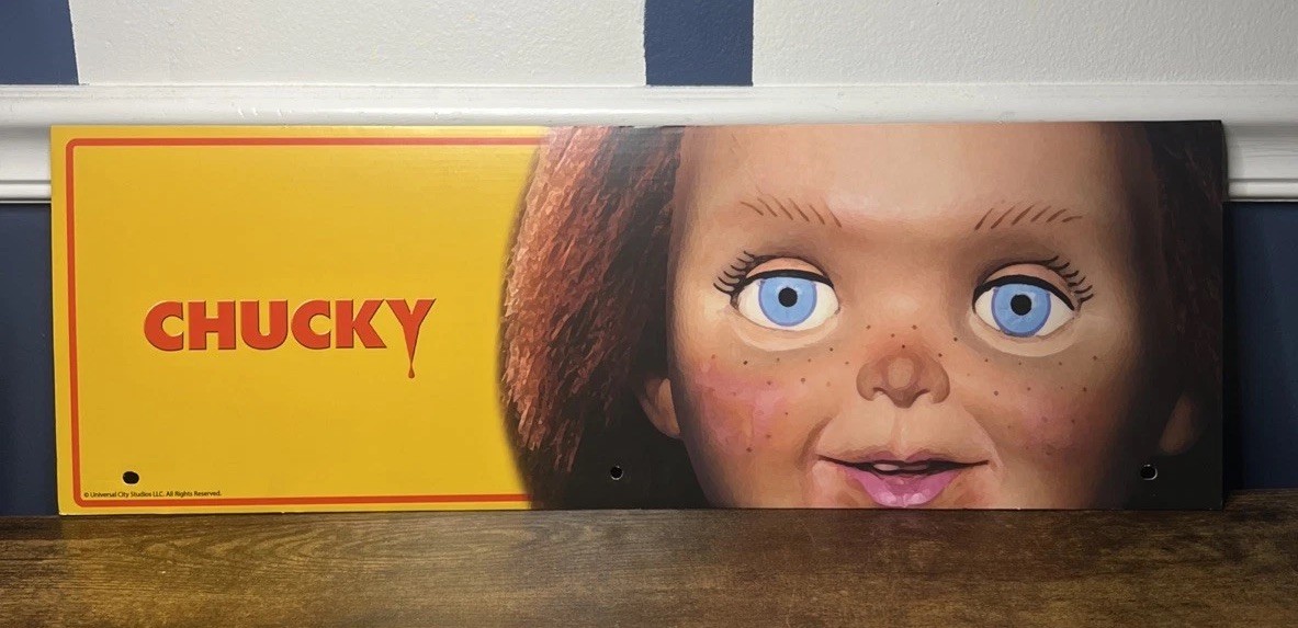 Spirit Halloween Display End Cap 24″ x 8″ Childs Play Chucky Universal Sign