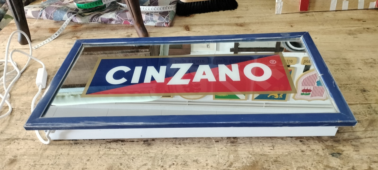 Mirror painting, table, luminous sign, advertising, Cinzano brand