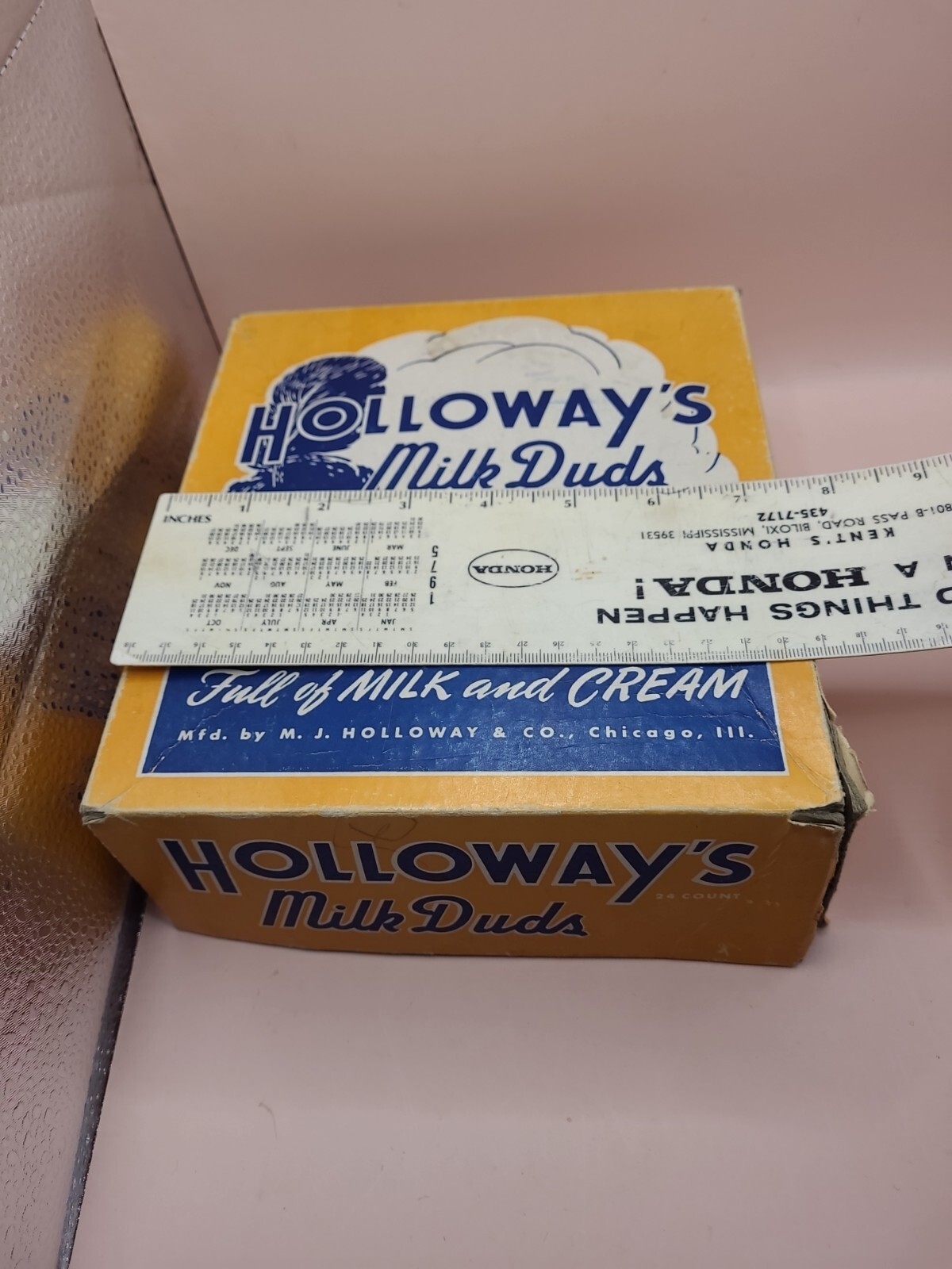 Vtg 50’s Holloway’s “Milk Duds” Display Box – RARE- Used, Fair Cond