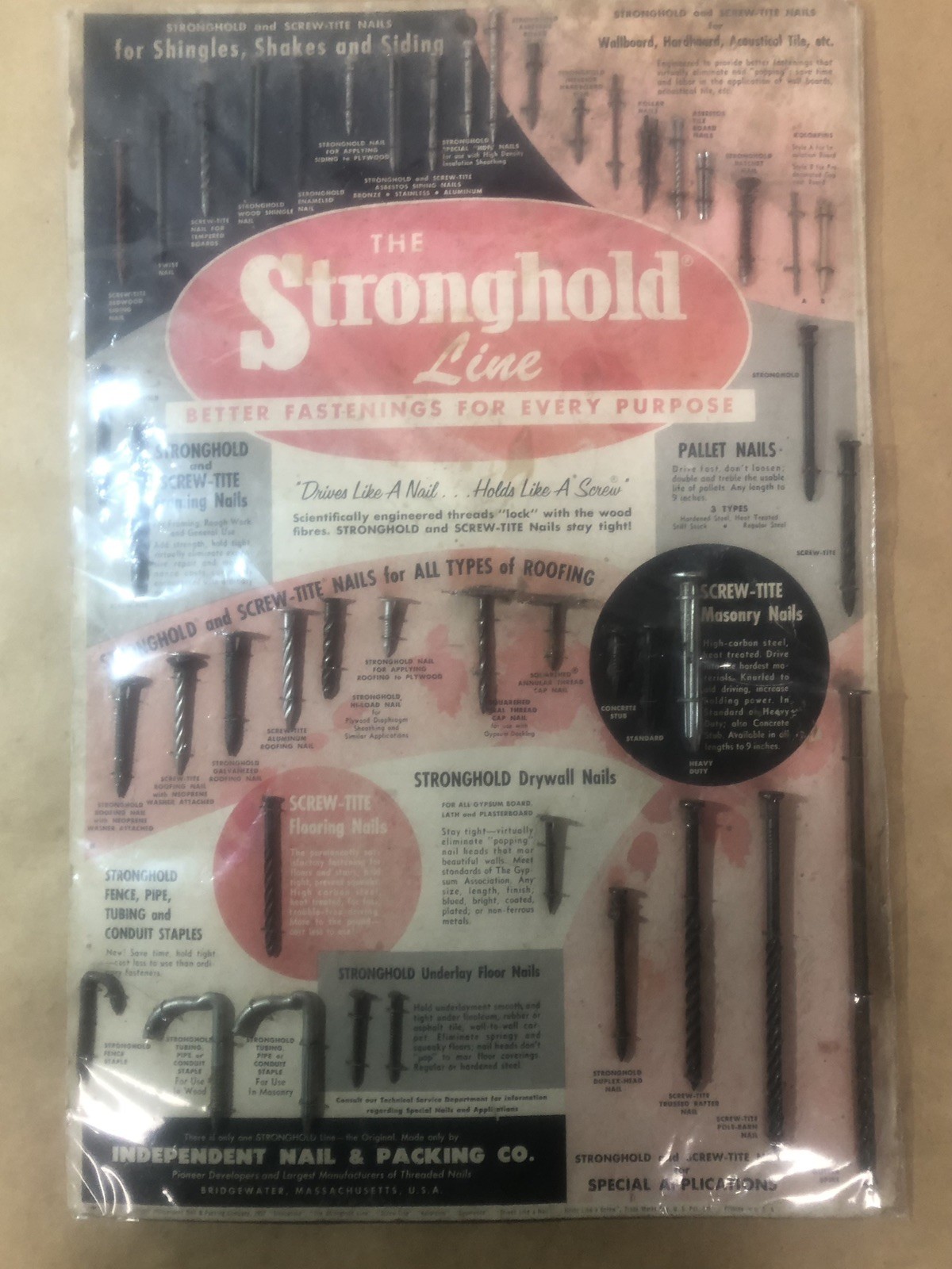 Vintage Stonghold Line Screws & Nails Display Salesman Sample from 1957