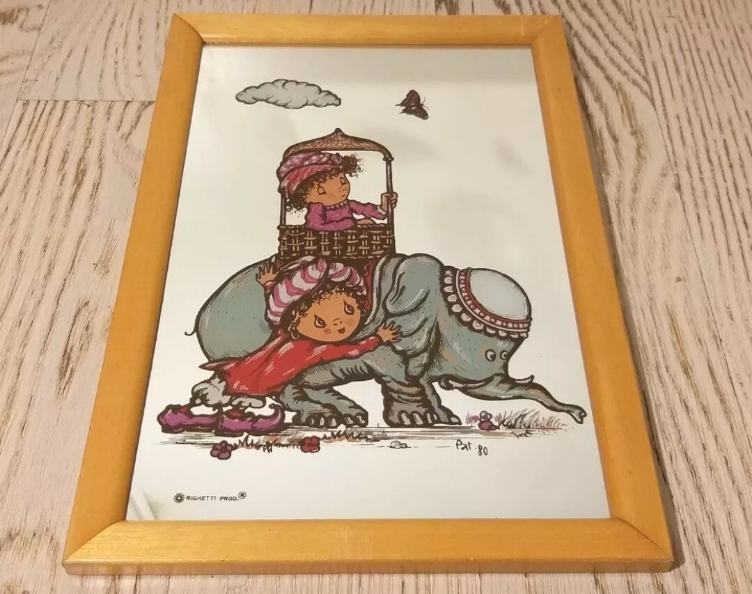 MIRROR FRAME-CHILDREN AND ELEPHANT-PAT 80′-VINTAGE-RIGHETTI DESIGN ITALY