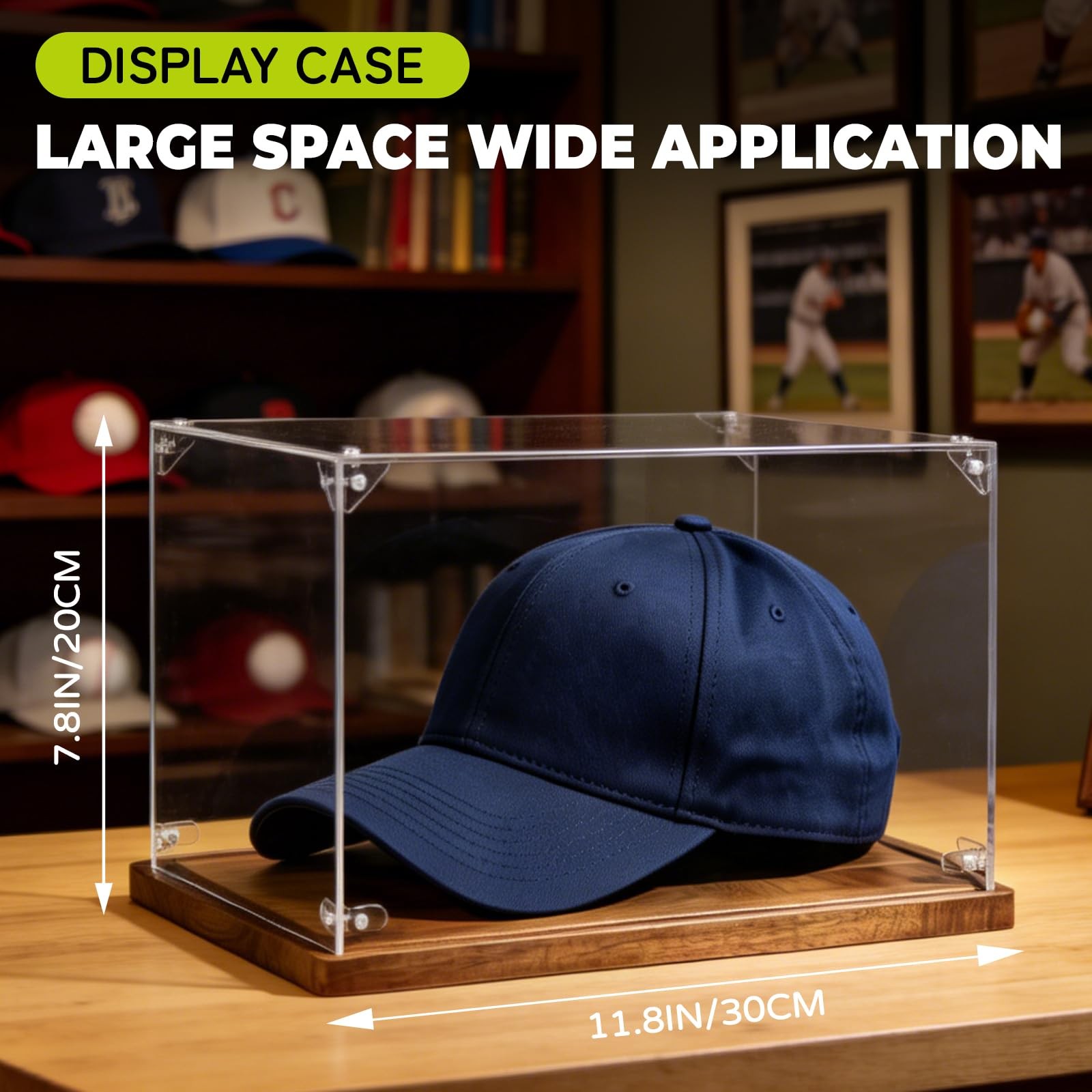 DFANG Hat Display Case, Clear Acrylic Baseball Cap 13.9ln×4.8ln×1.4ln, Blue