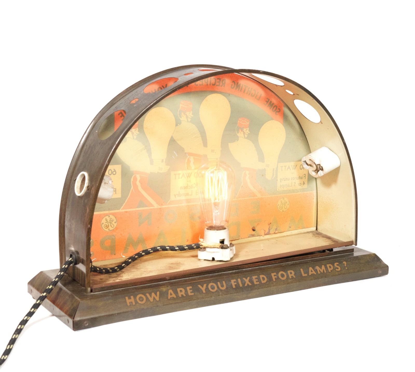 Large Antique Edison Mazda 2-Sided Glass Panel Dealer Lamp Display * Exceptional