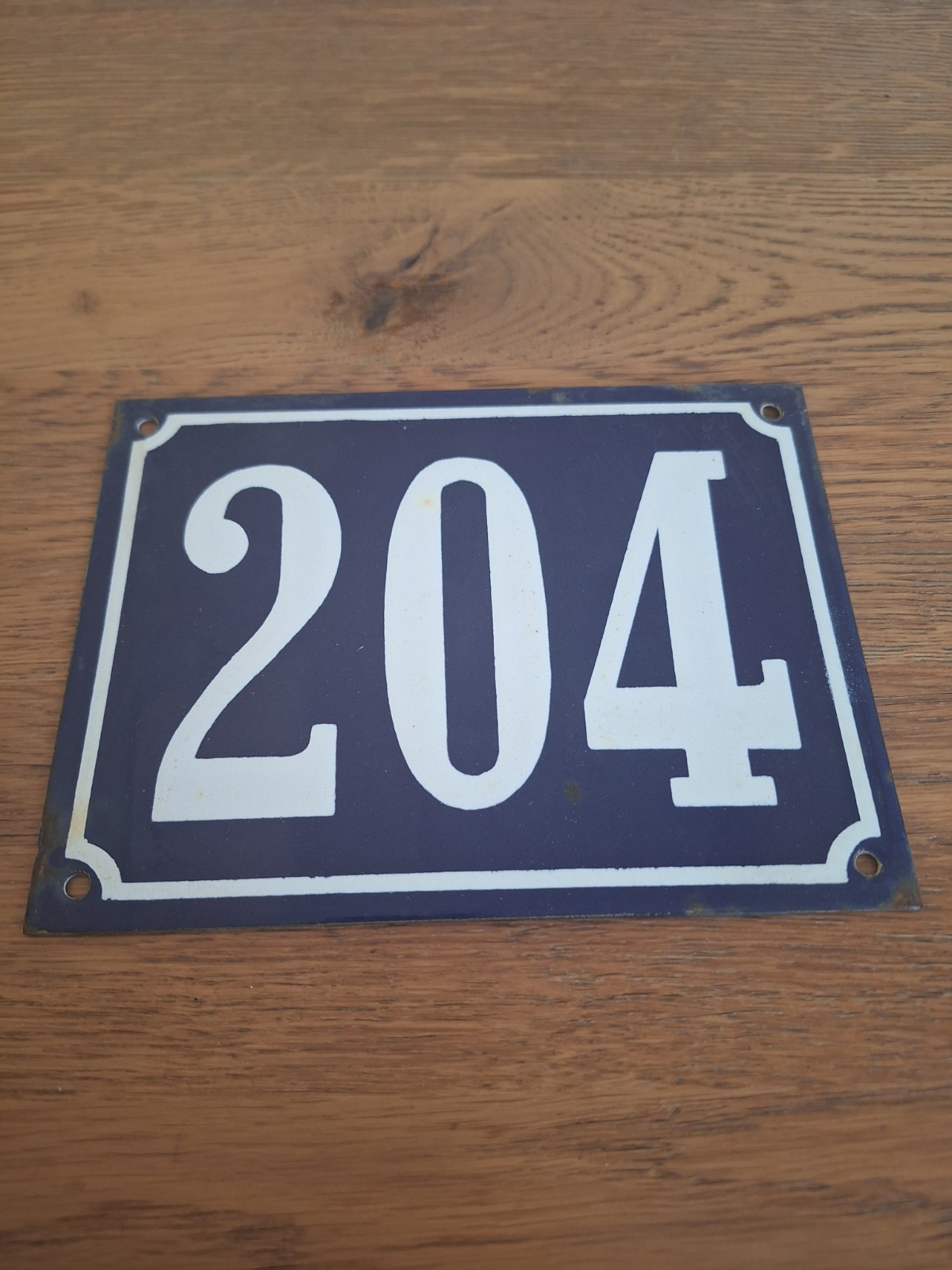 Large Antique Enameled Plaque Street Number 204 20X15cm Navy Blue Enamel
