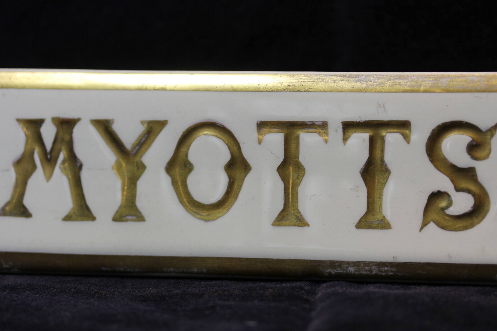 Myotts China Store Retail signage POS plaque Bone china – gold writing and edge