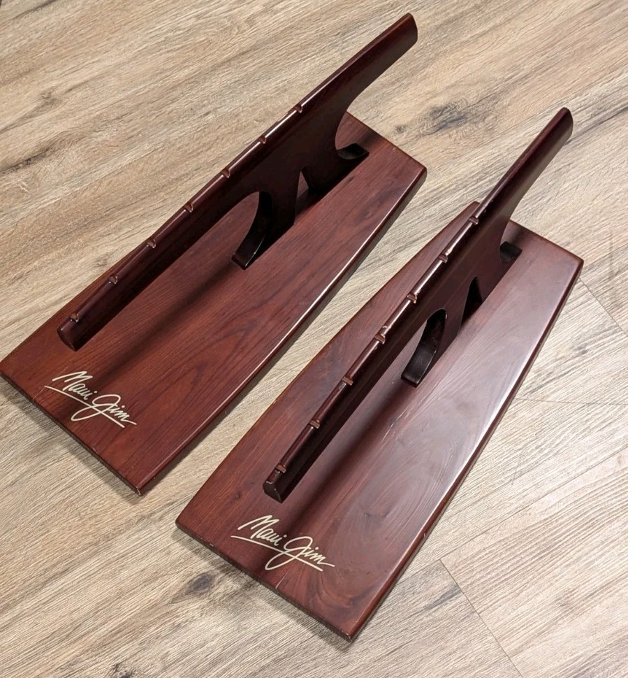 Pair (2) of Maui Jim Wooden Displays Multi Glasses Countertop Retail Sales Rack