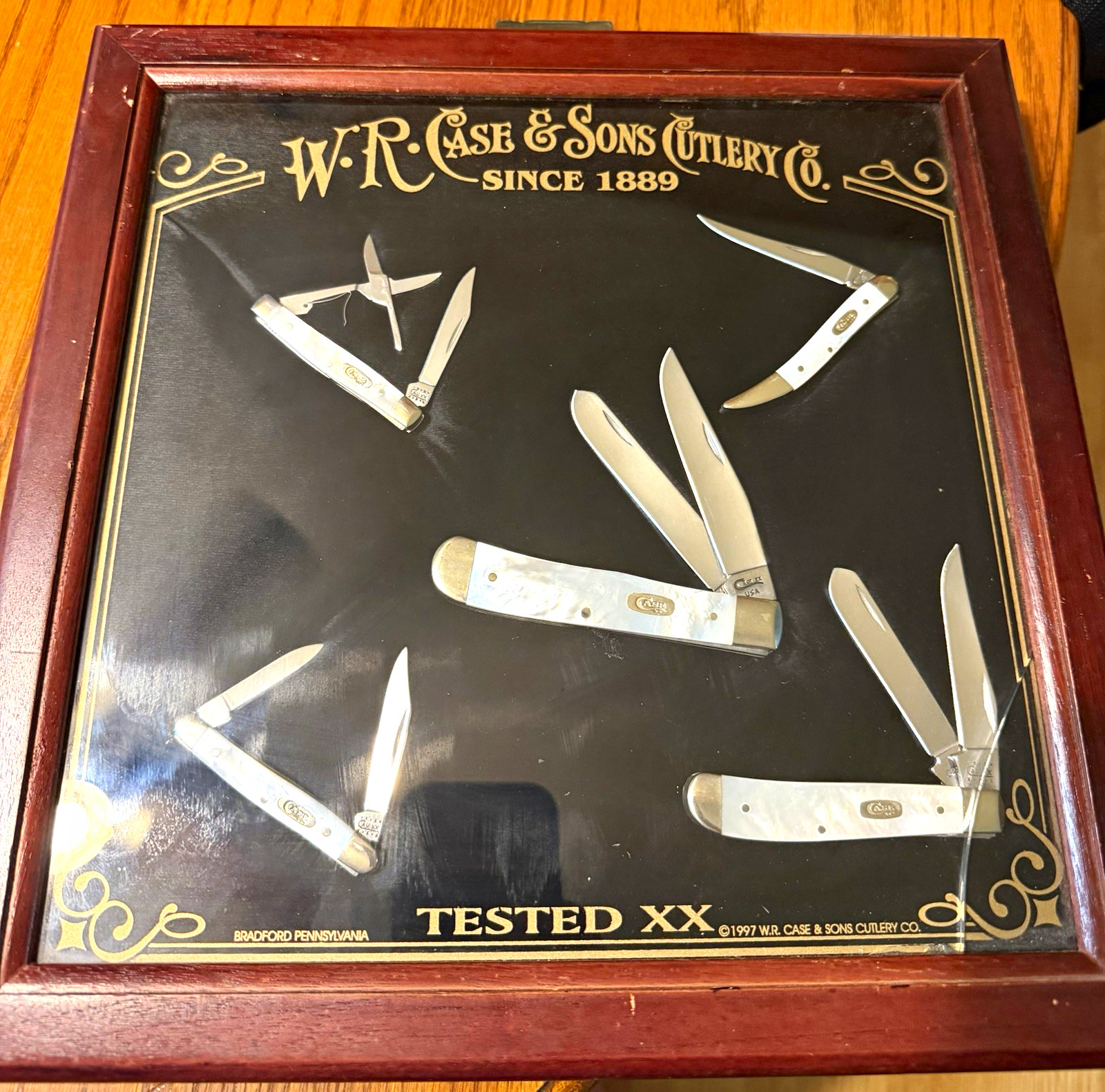W.R. Case & Sons Cutlery Co. Tested XX Framed Store Advertising Mother Of Pearl
