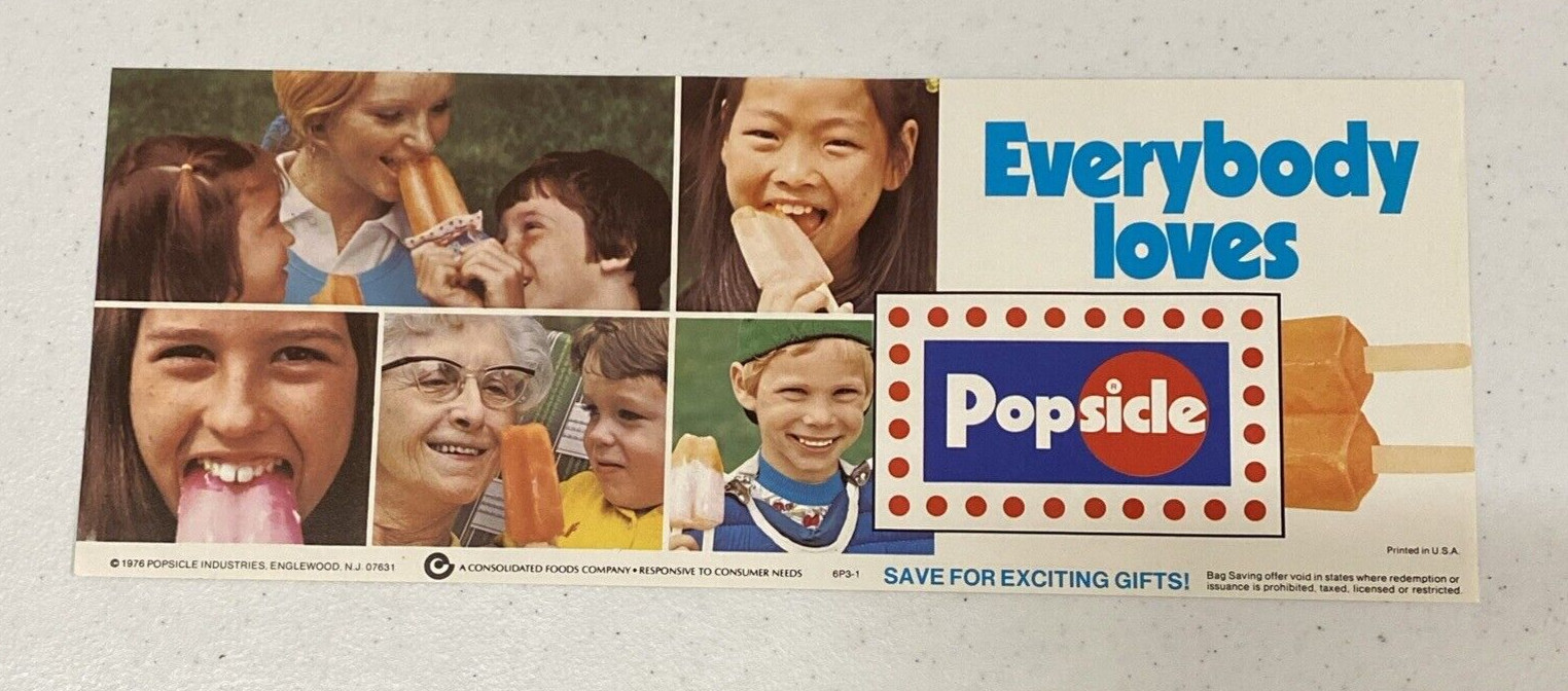 Vintage 1976 POPSICLE Ice Cream Parlor POSTER 13×5″ Old Store Stock UNUSED 1970s