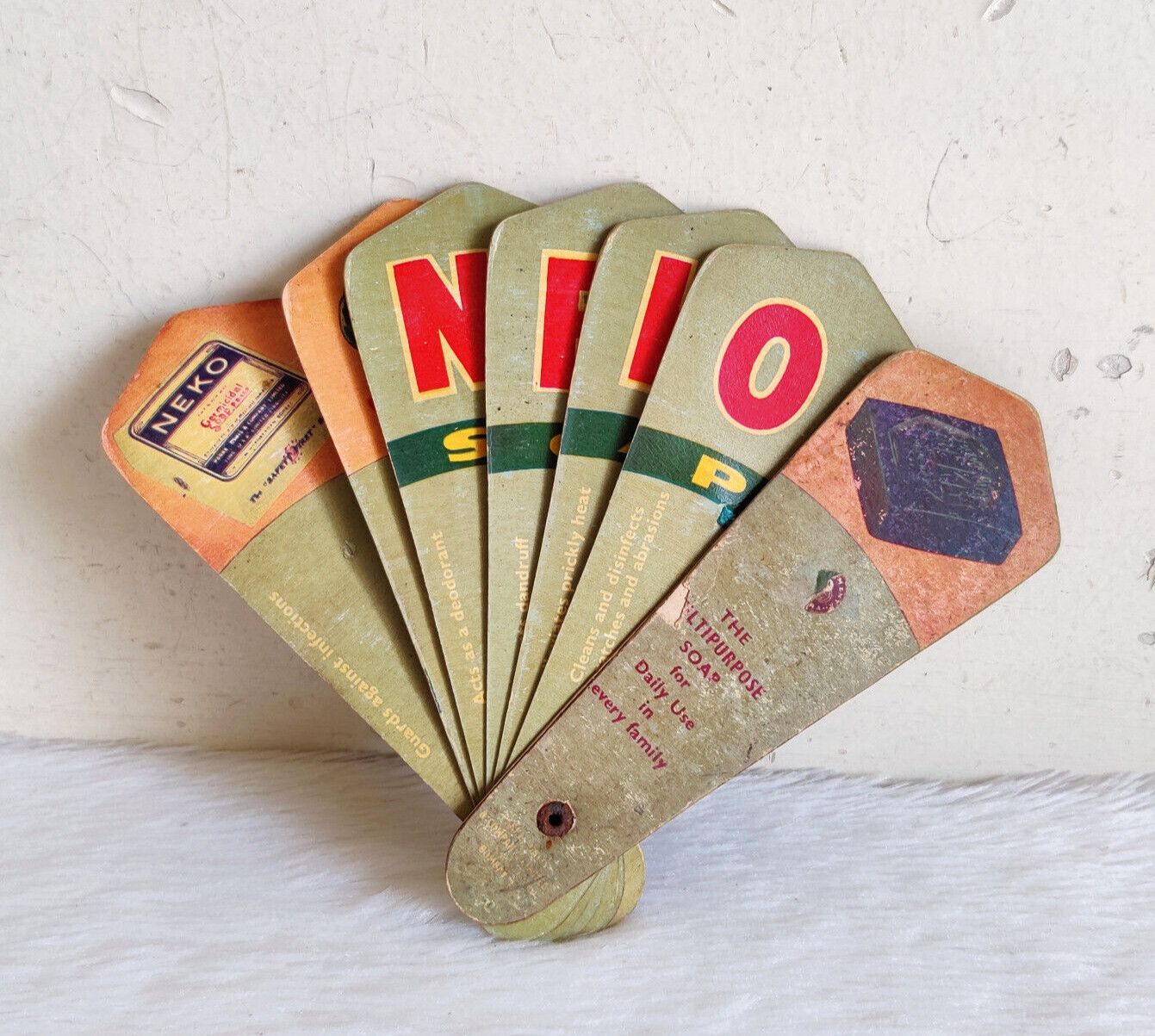 Vintage Neko Soap Caladryl Cream Promotional Advertising Fan Display CB851