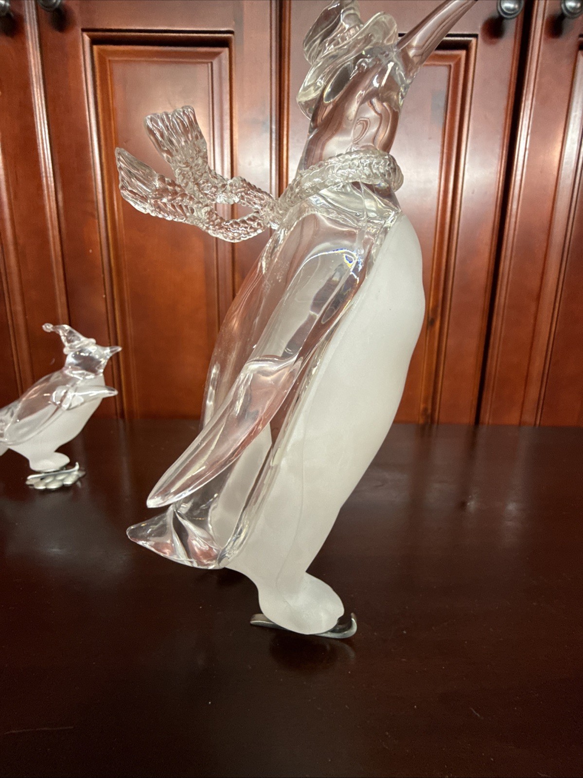 Lot Of 3 Lucite Penguin On Ice Skates MCM Clear & Frosted Movie Prop- Vintage