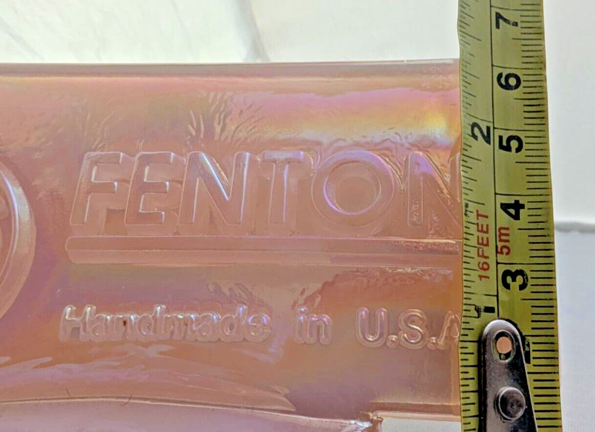 VTG Handmade Fenton Dealer Sign Plaque Carnival Opalescent Pink 5×2.5×2.5″