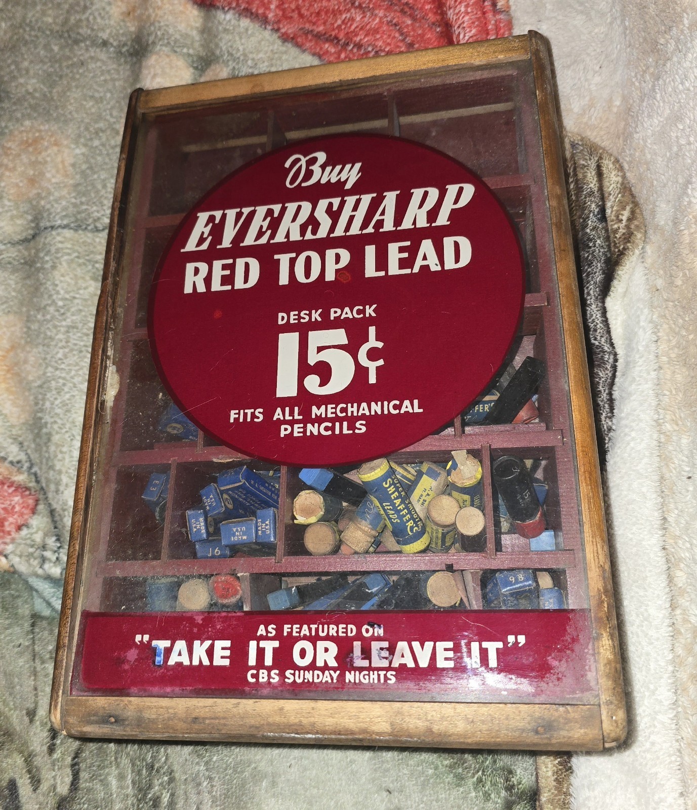 Vintage Eversharp Red Top Lead Pencil Counter Top Advertising Case Filled Items
