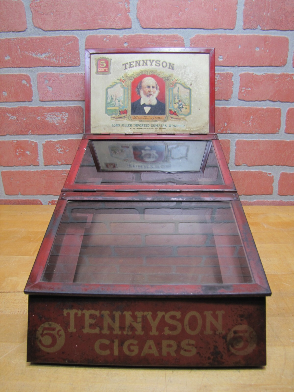 TENNYSON 5c CIGARS Old Store Display Case Sign PROP MAZER-CRESSMAN CADILLAC USA