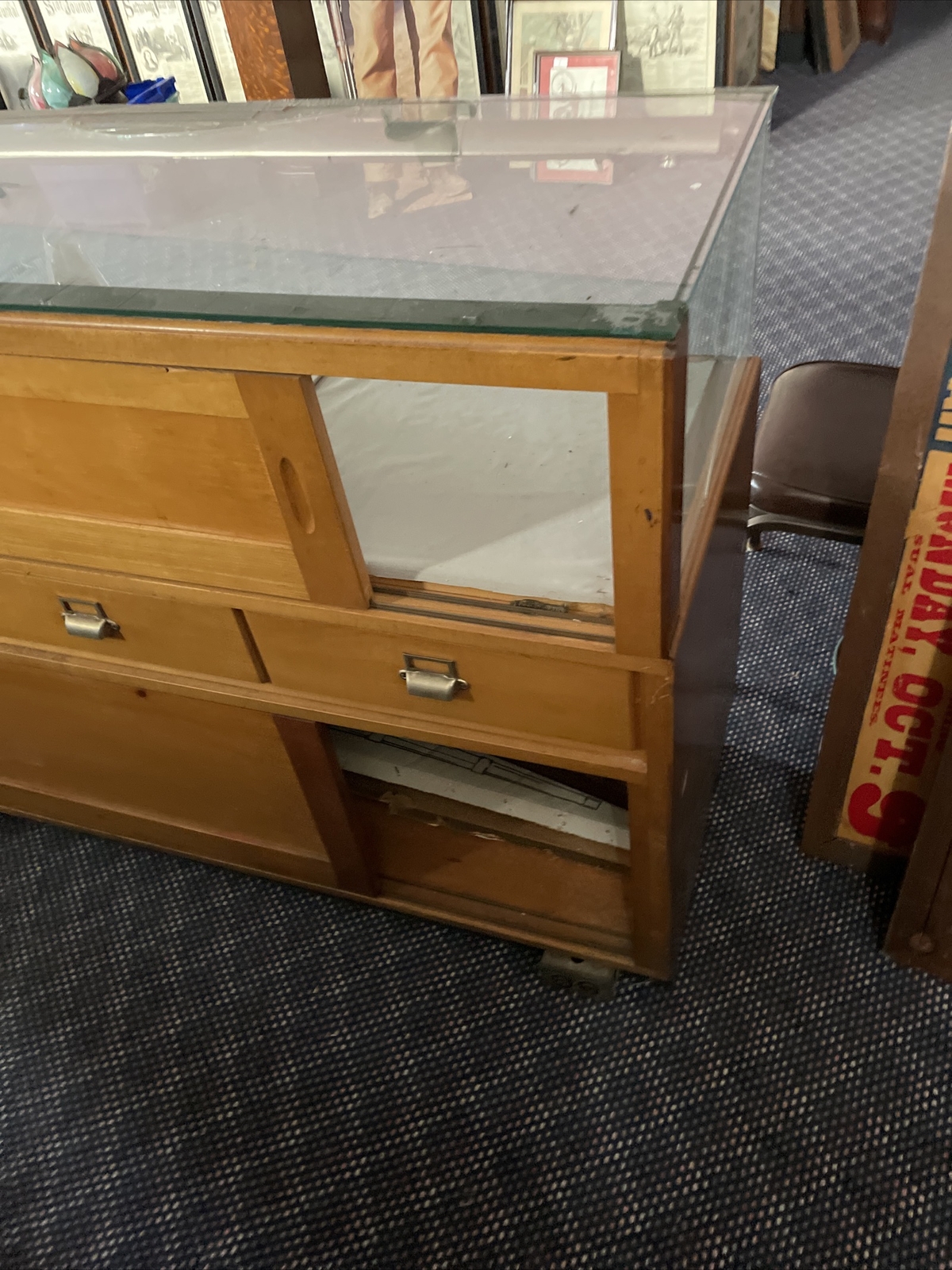antique Counter showcase 70.25 x 21.5 D times 40 inch H