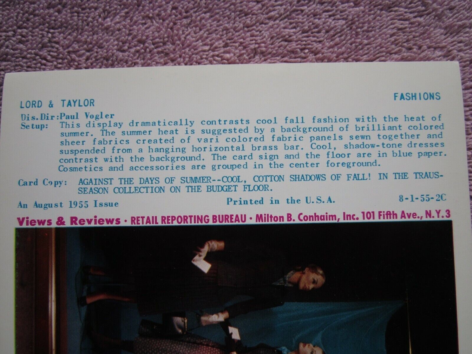 1955 LORD & TAYLOR STORE WINDOW DISPLAY AGAINST THE DAYS PHOTOGRAPH PRINT #266