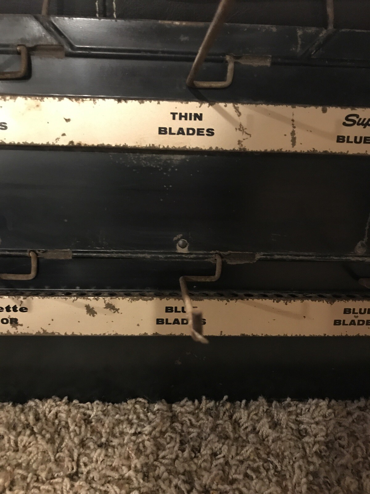 Vintage Metal GILLETTE Advertising Display Rack Blue Blades Thin Razor Sign