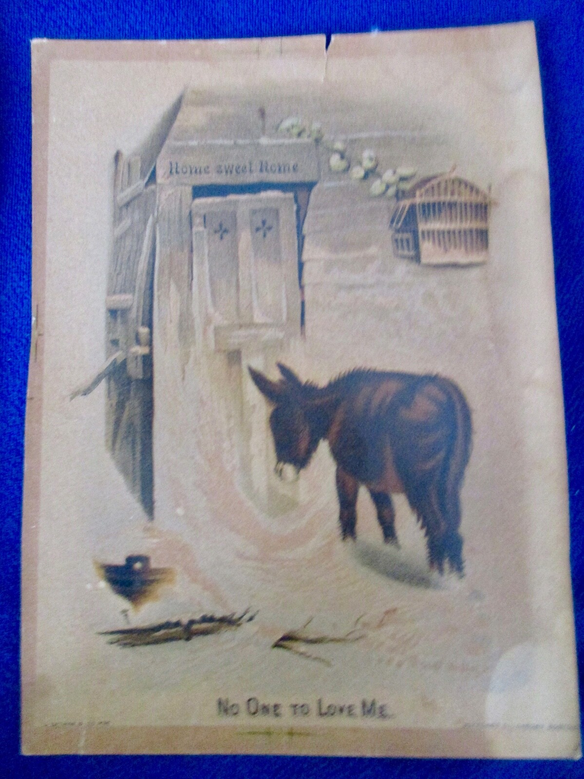 2 DONKEYS1800s Bufford’s Oil ChromoLithograph HOME SWEET HOME “NO ONE LOVES ME”