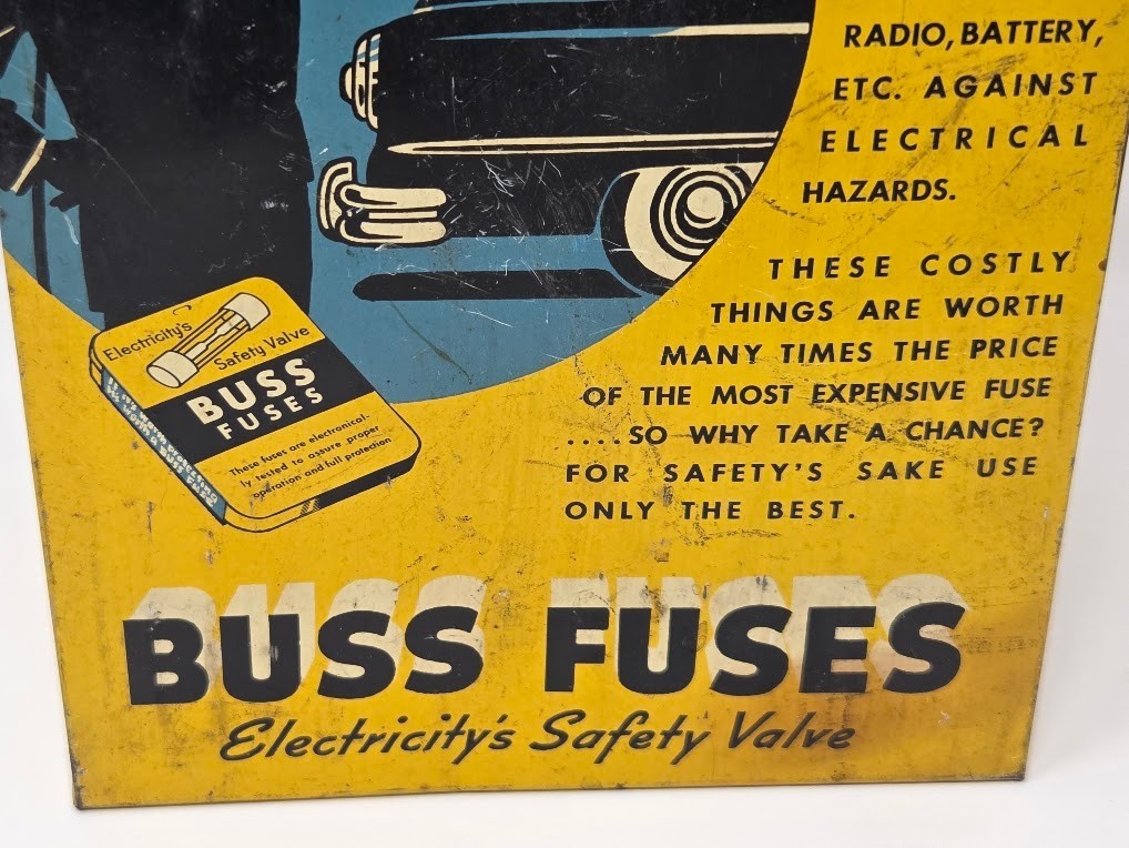 Vintage Buss Glass Tube Fuses Metal Counter Display Rack Advertising Sign